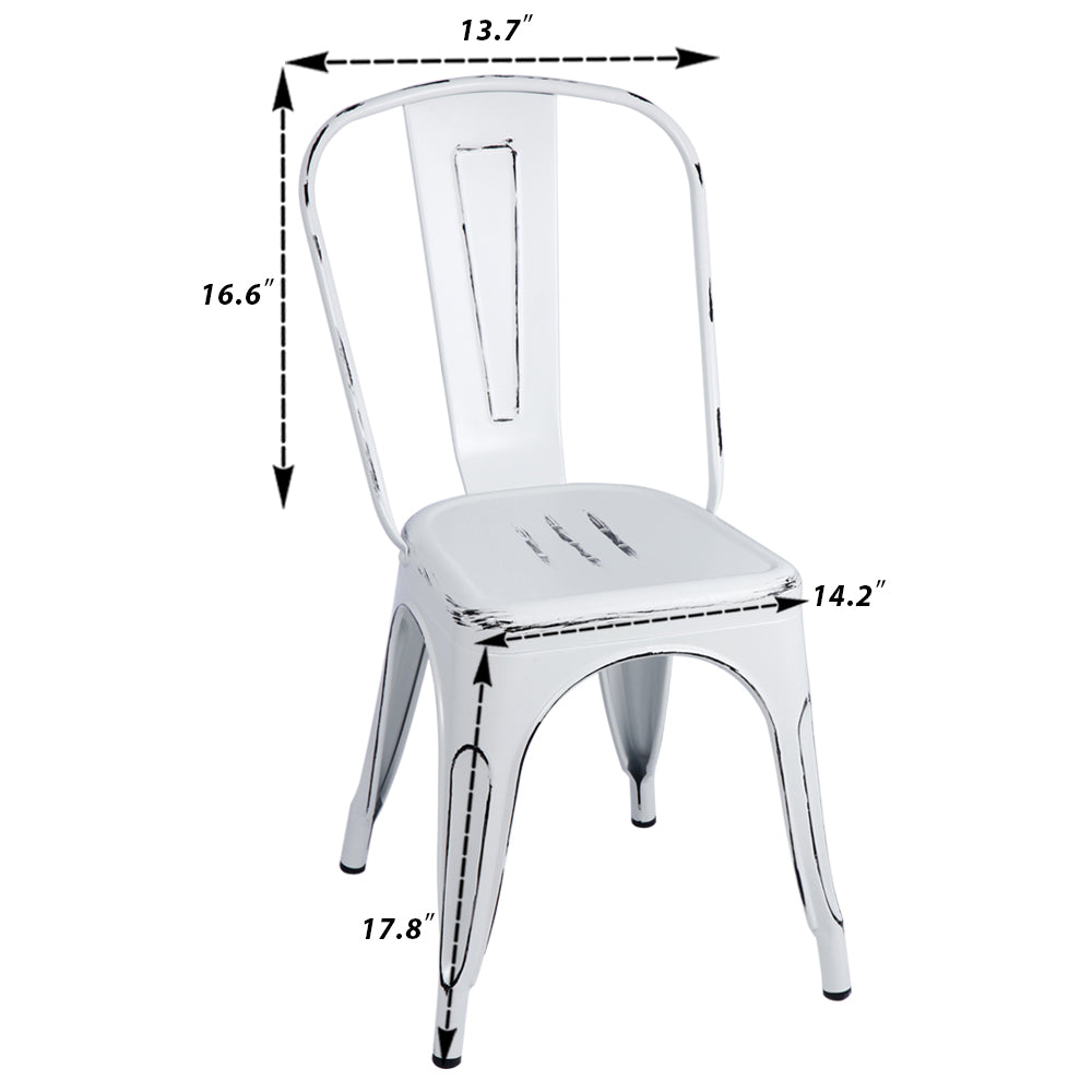 Lacoo Distressed Style Stackable Chairs, Distressed White Set of 4