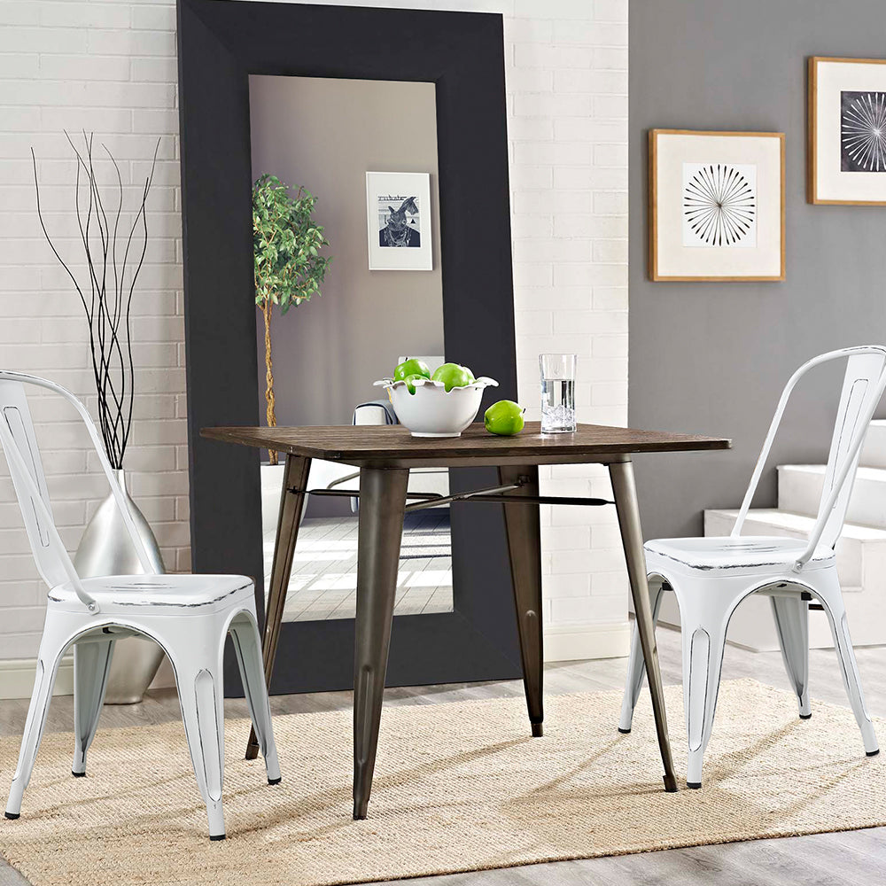 Lacoo Distressed Style Stackable Chairs, Distressed White Set of 4