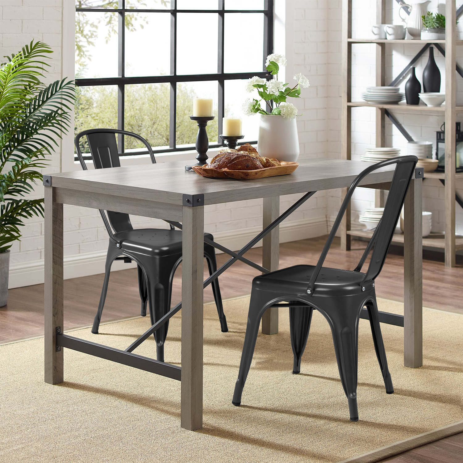 Vineego Metal Dining Chair Stackable Classic Trattoria Set of 4