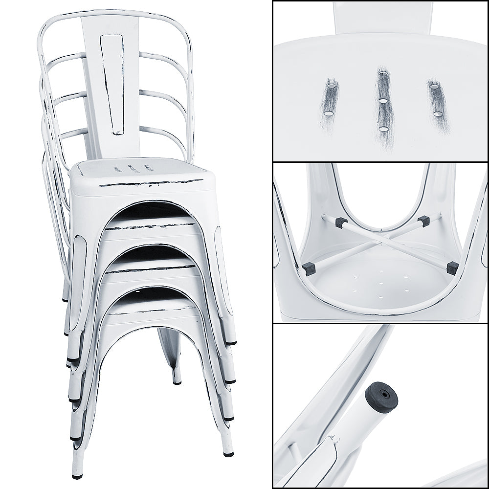 Lacoo Distressed Style Stackable Chairs, Distressed White Set of 4