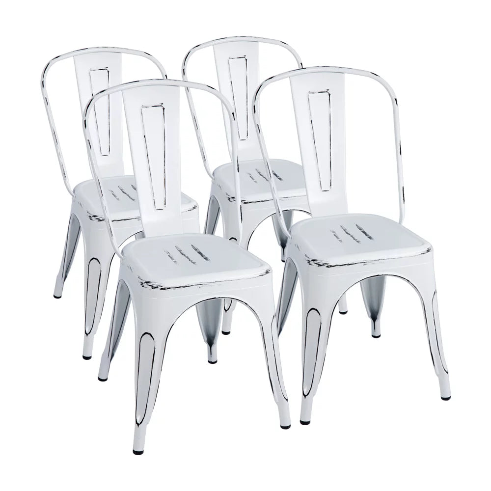 Lacoo Distressed Style Stackable Chairs, Distressed White Set of 4