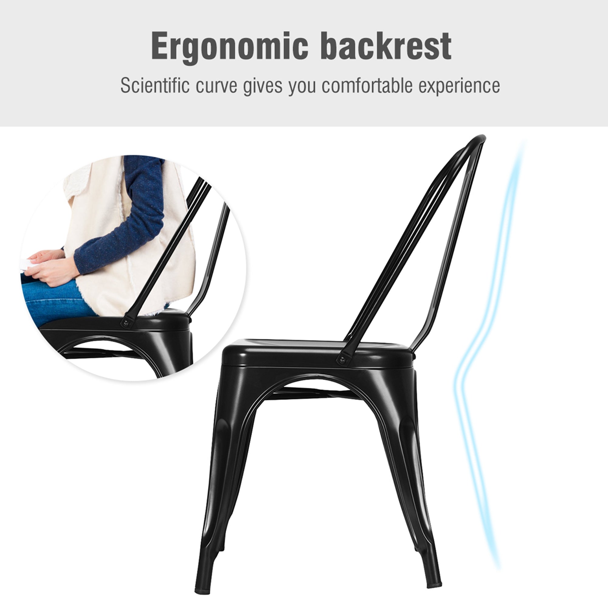 Costway Dining Side Stackable Chair Gunblack Set of 4