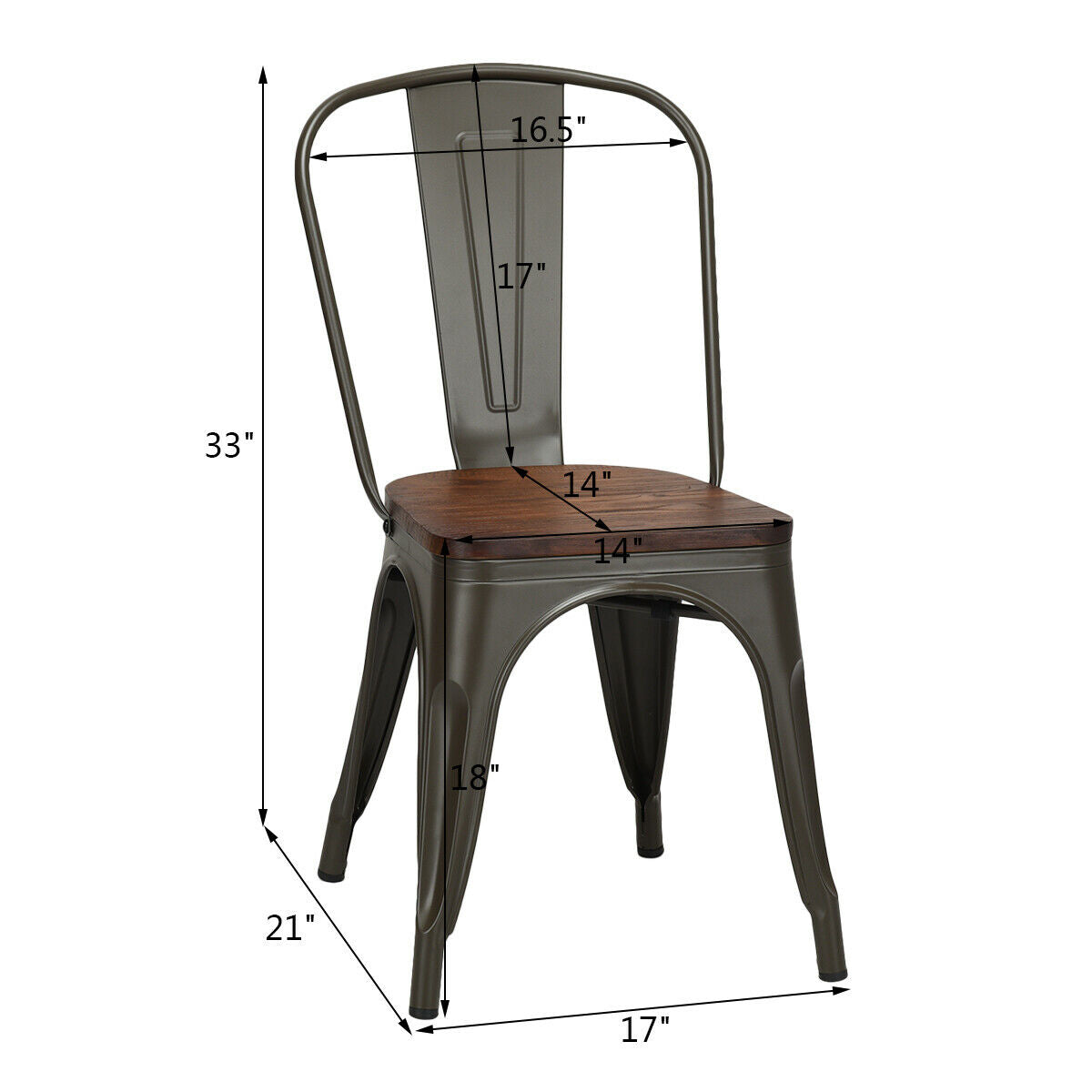 Costway Set of 4 Style Metal Dining Side Chair Wood Seat Stackable Bistro Cafe