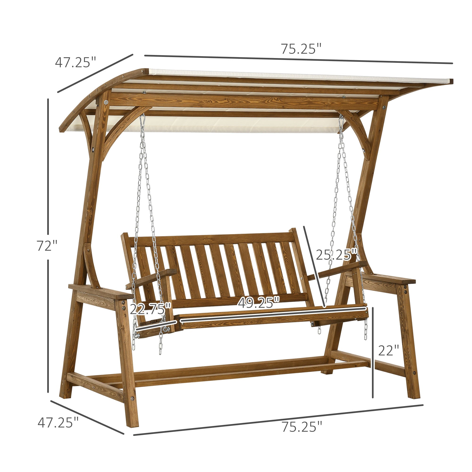 Outsunny 2 Seater Patio Swing Chair with Canopy and Hanging Chains