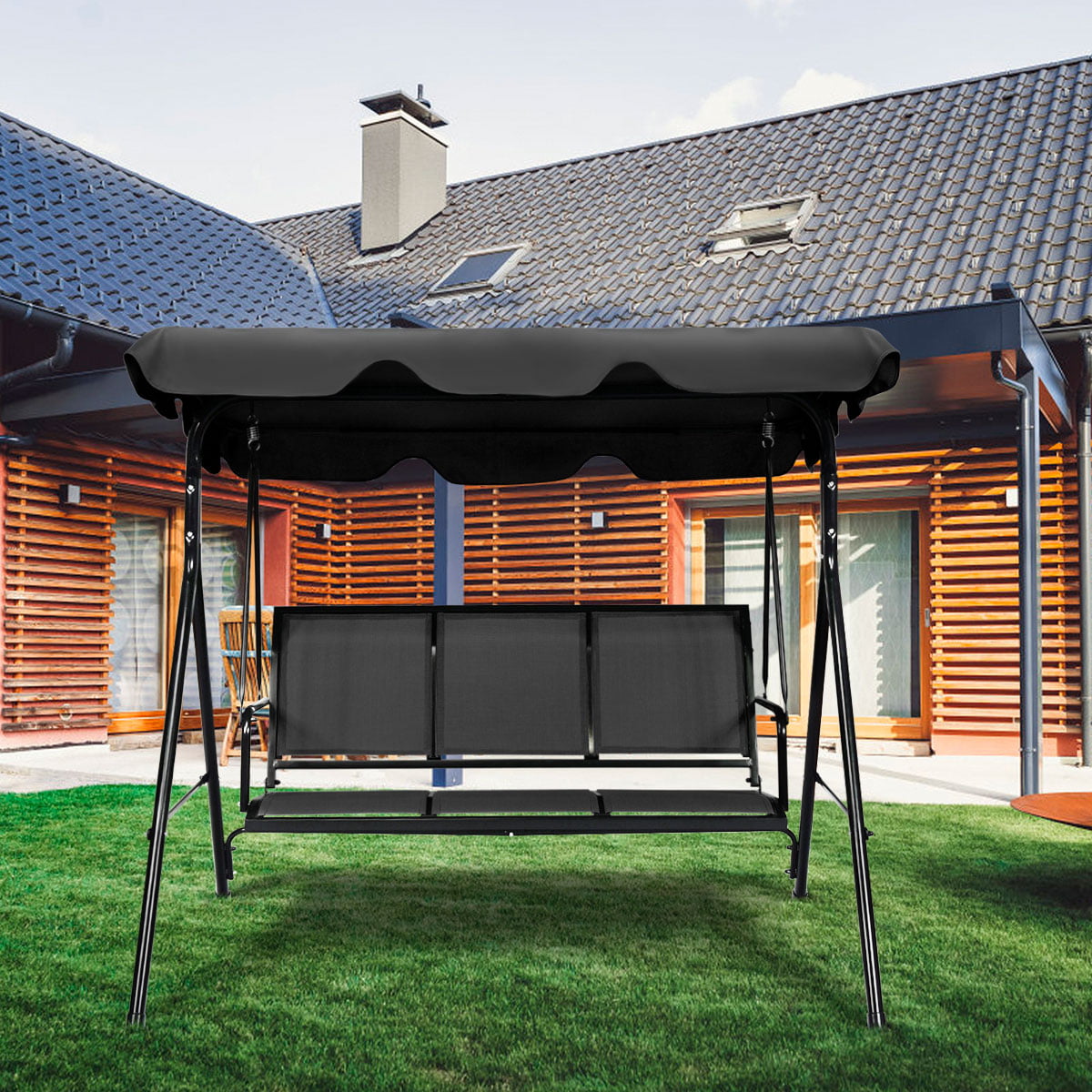 Gymax Outdoor Porch Swing Canopy Patio Swing Chair 3 Person Canopy Hammock
