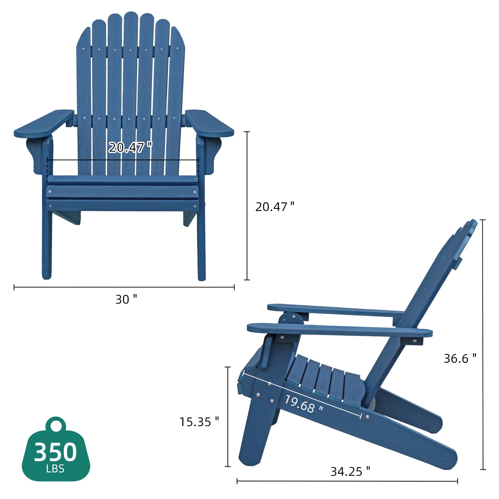 Yitahome Adirondack Chair Weather Resistant Wooden Patio,Navy Blue