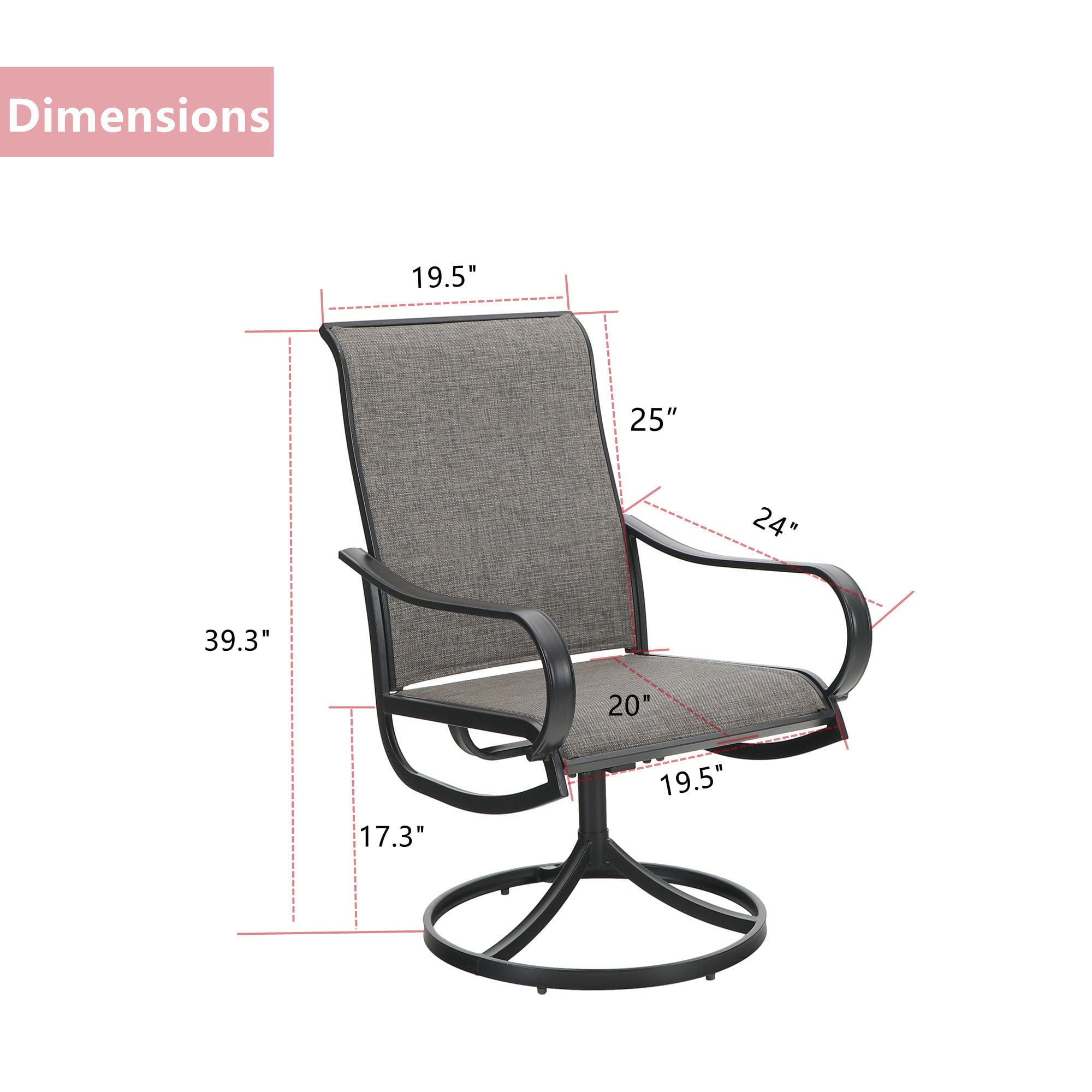 Sophia & William Patio Swivel Outdoor/Indoor Dining Chairs Set of 2 with Black Steel Frame