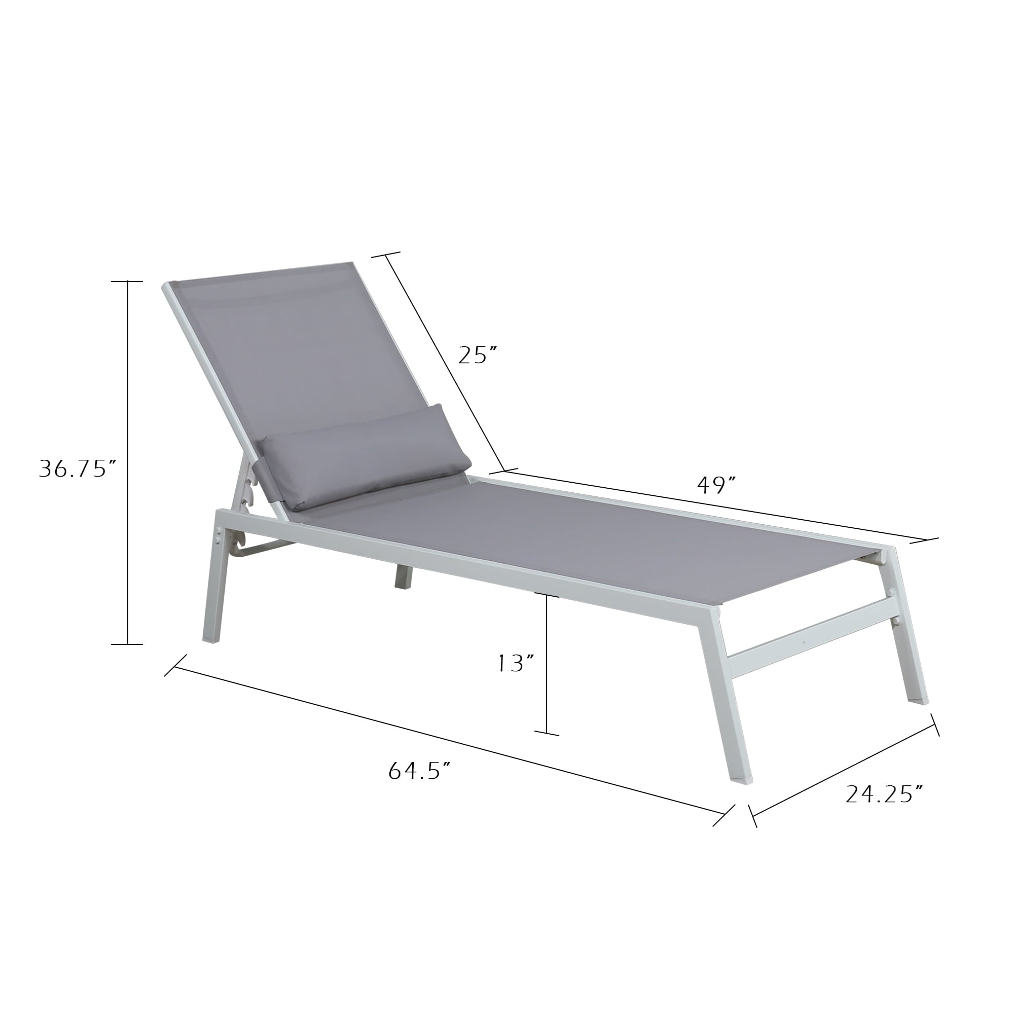 Ulax Furniture Outdoor Adjustable Pool Chaise Lounge Chairs Set of 2 All Weather Metal Sling Lounge Chairs for Outside, Patio, Beach(Light Grey)