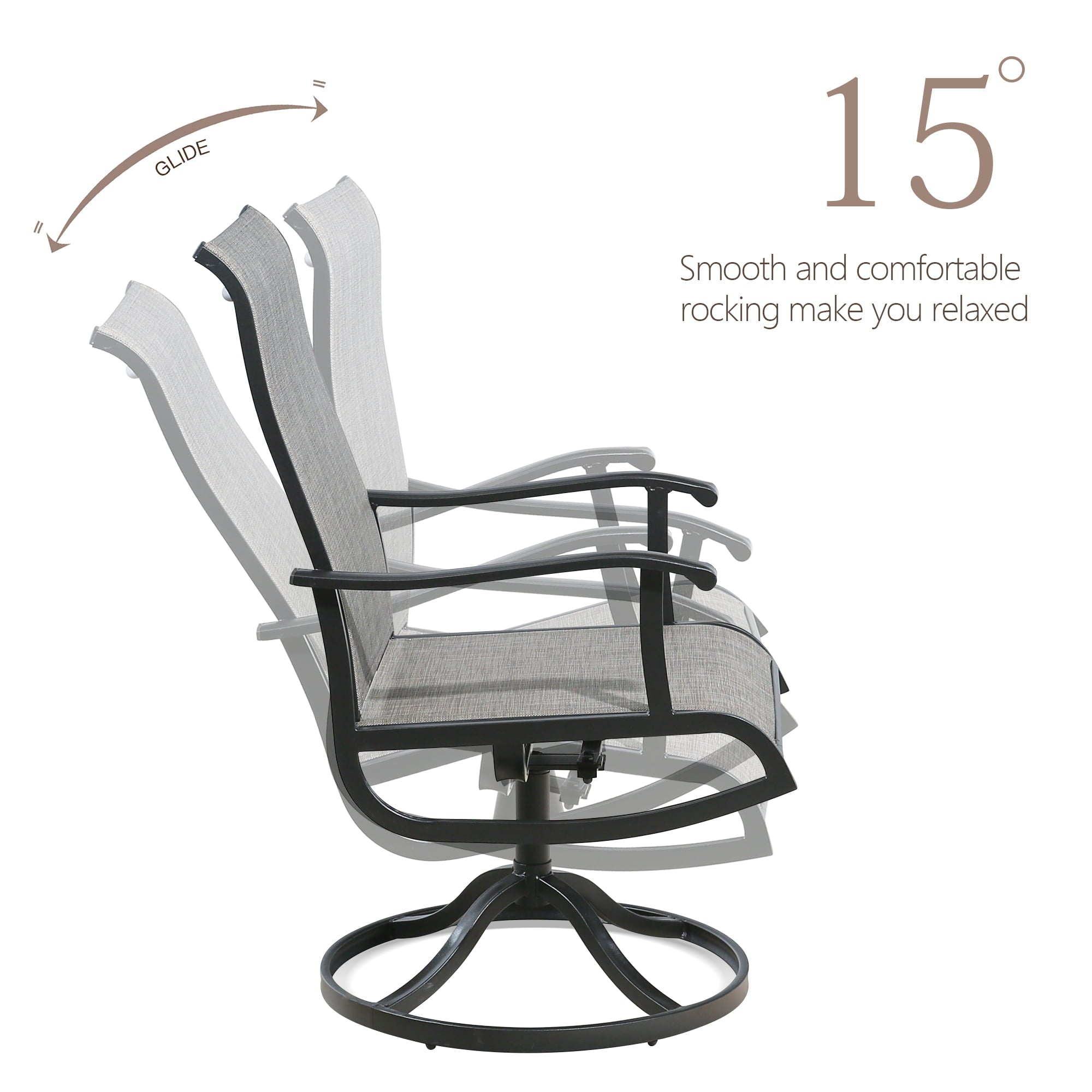 Ulax Furniture Outdoor Patio Swivel Dining Chairs Set of 2 with Breathable Textilene, Black Steel Frame