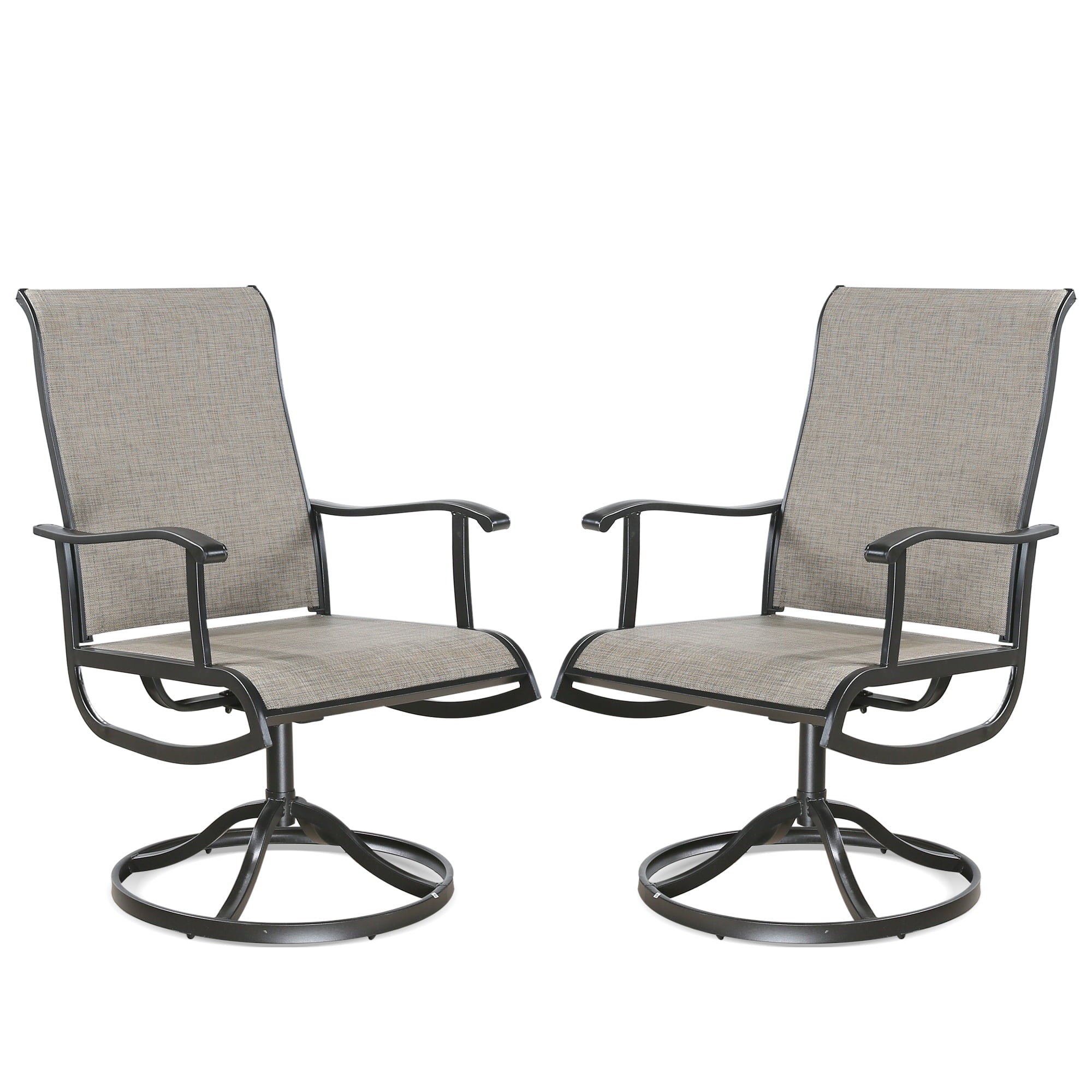 Ulax Furniture Outdoor Patio Swivel Dining Chairs Set of 2 with Breathable Textilene, Black Steel Frame