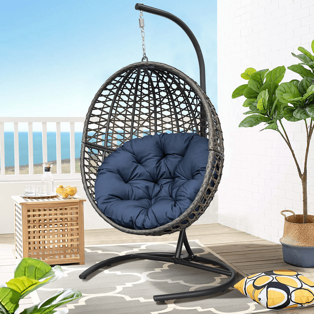 Arttoreal Patio Wicker Basket Swing/Hanging Egg Chair with Waterproof Cushion