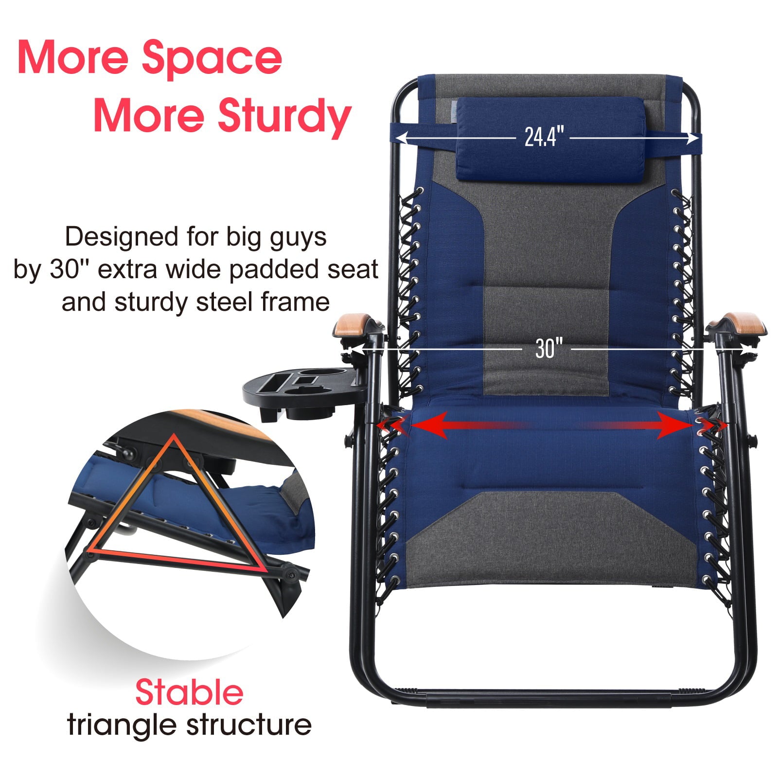MF Studio Oversized Padded Zero Gravity Chair With Cup Holder, Blue