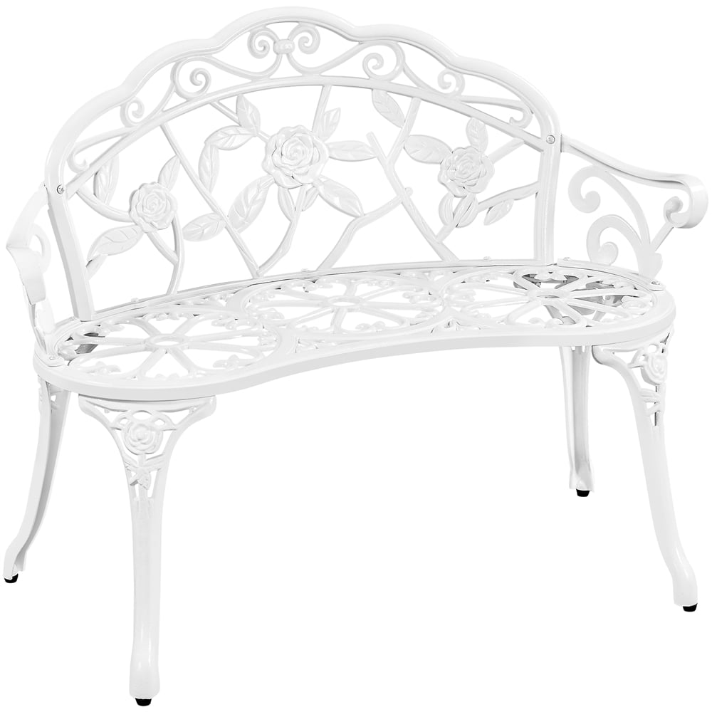 Smile Mart Outdoor Antique Metal Bench for Patio Park Garden, White