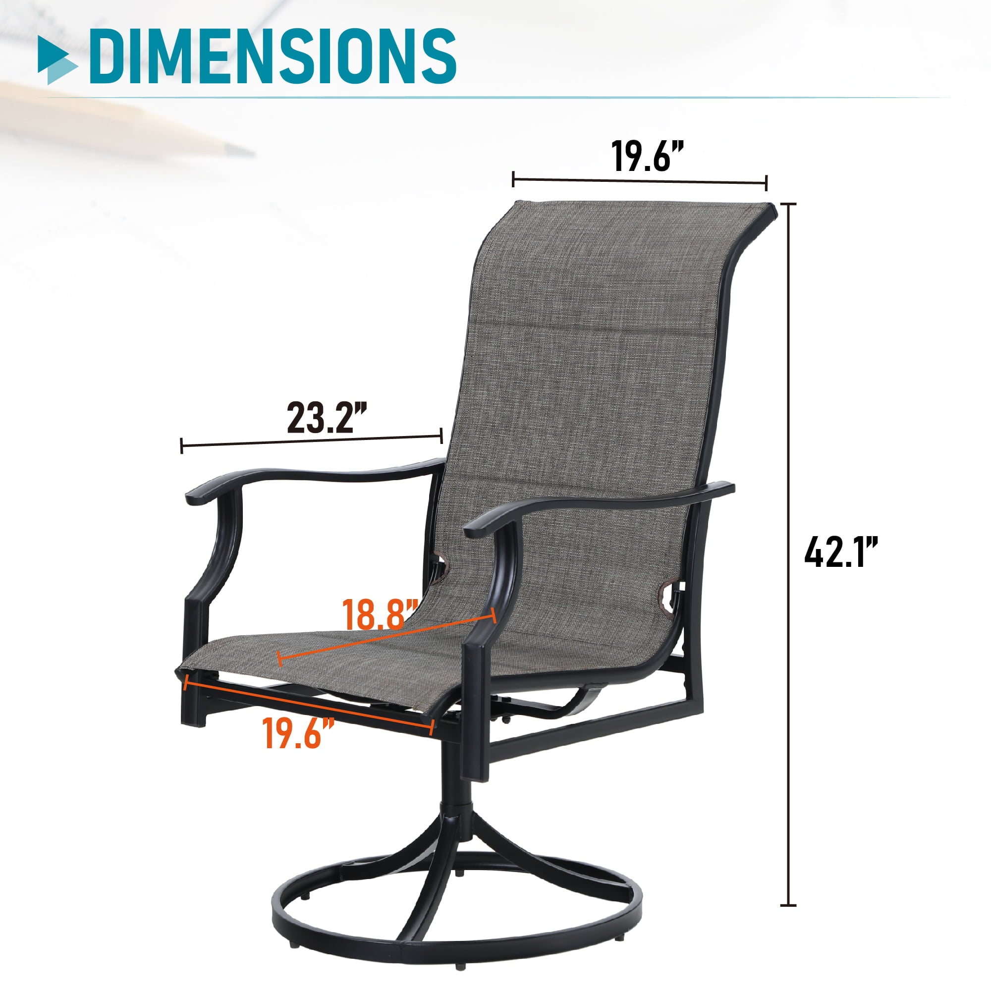Sophia & William Metal Patio Outdoor Dining Swivel Padded Textilene Chairs Set of 2