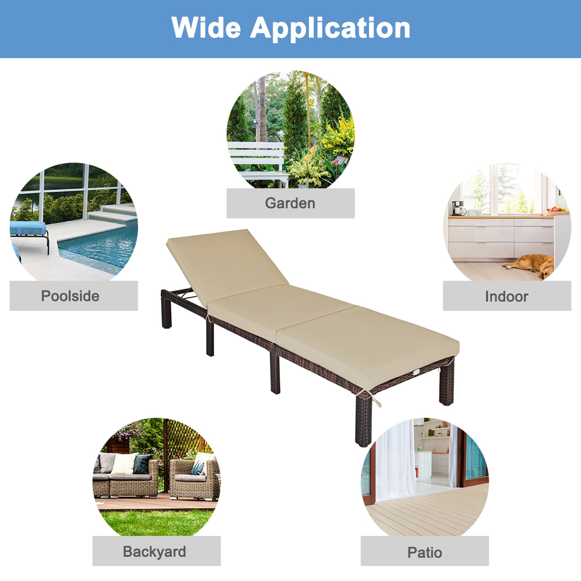 Gymax Patio Rattan Chaise Lounge Chair Recliner Outdoor w/ 6 Positions Cushion