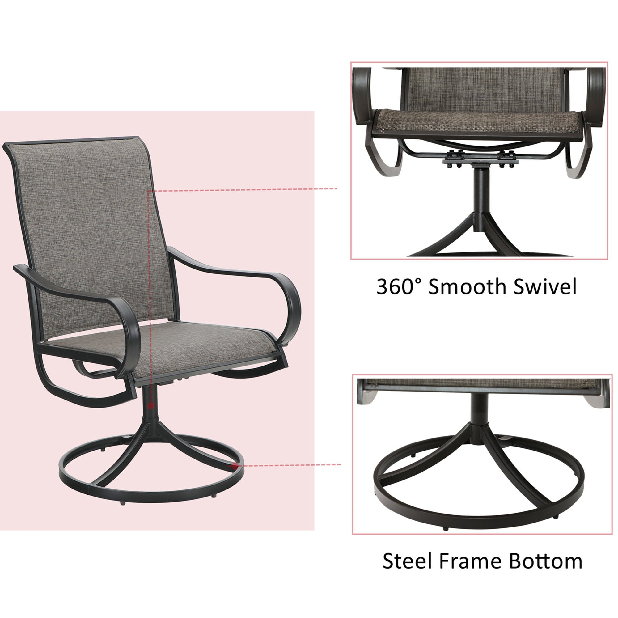 Sophia & William Patio Swivel Outdoor/Indoor Dining Chairs Set of 2 with Black Steel Frame