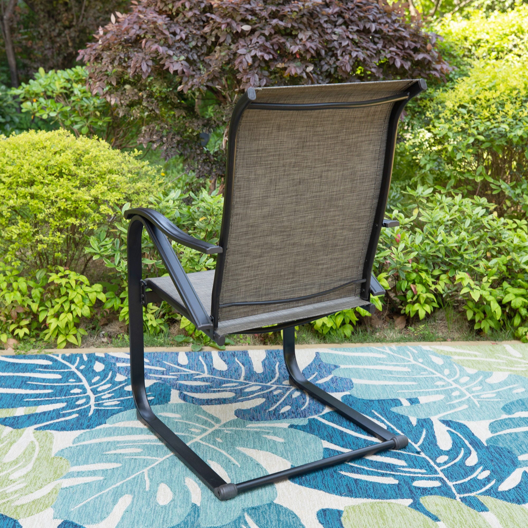 MF Studio 2-Piece Outdoor Patio C-spring Rocking Frame with Textilene Seat, Gay&Black