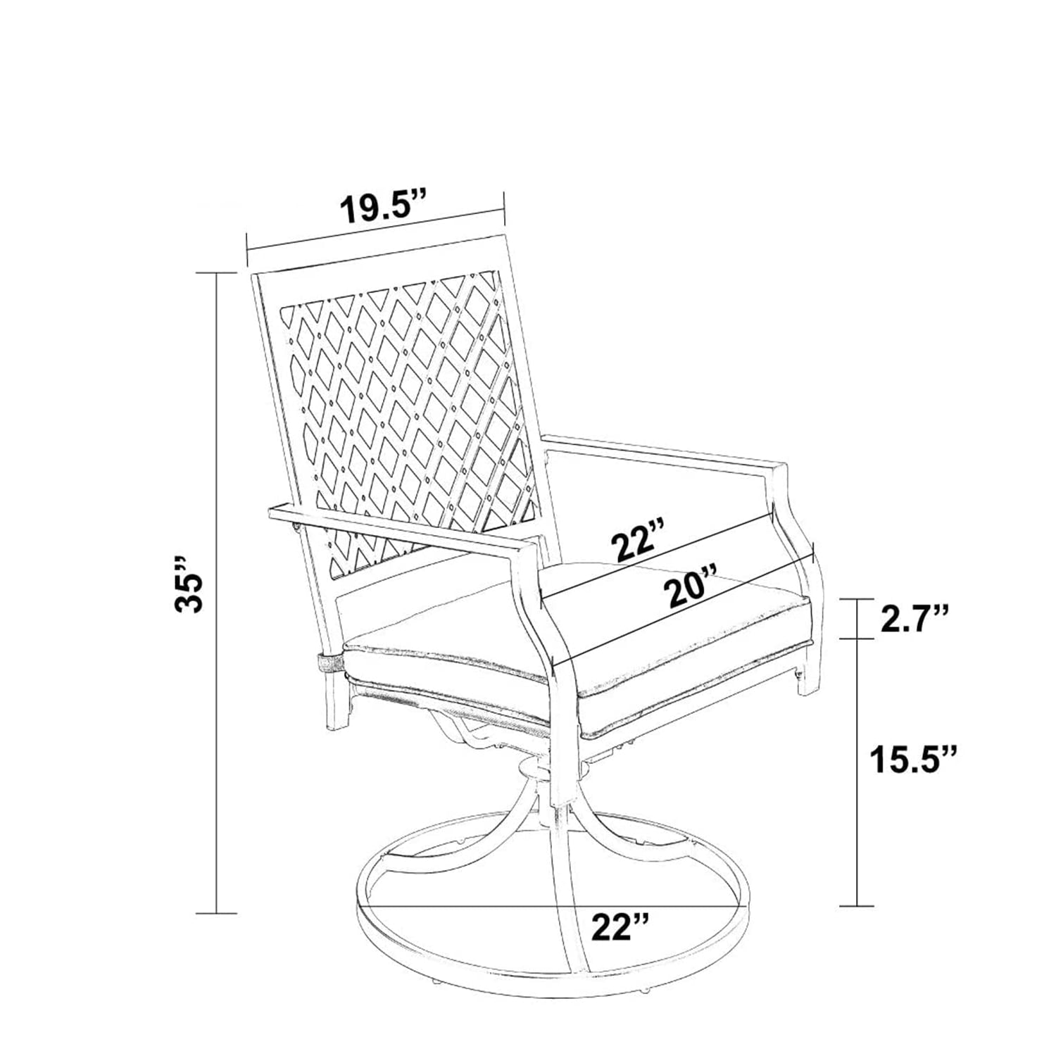 MF Studio Set of 2 Outdoor Dining Chairs Patio Metal Swivel Chairs Modern Patio Furniture 300 lbs Weight Capacity for Garden Yard, Beige Cushion