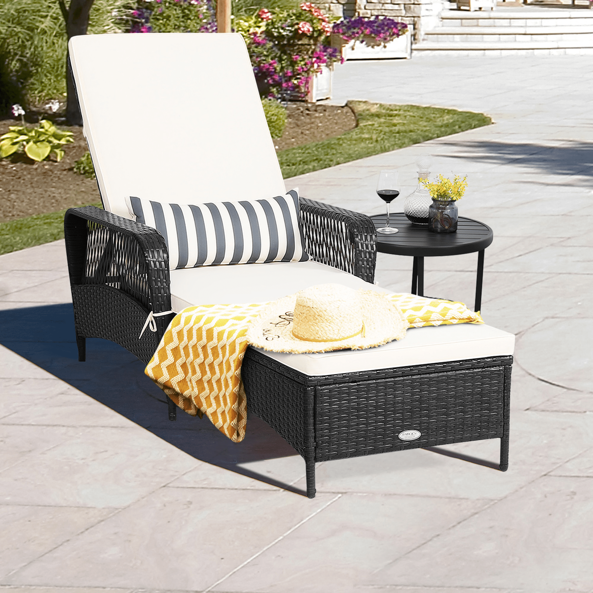 Gymax Set of 2 Adjustable Patio Rattan Lounge Chair Chaise Recliner w/ Cushion & Pillow