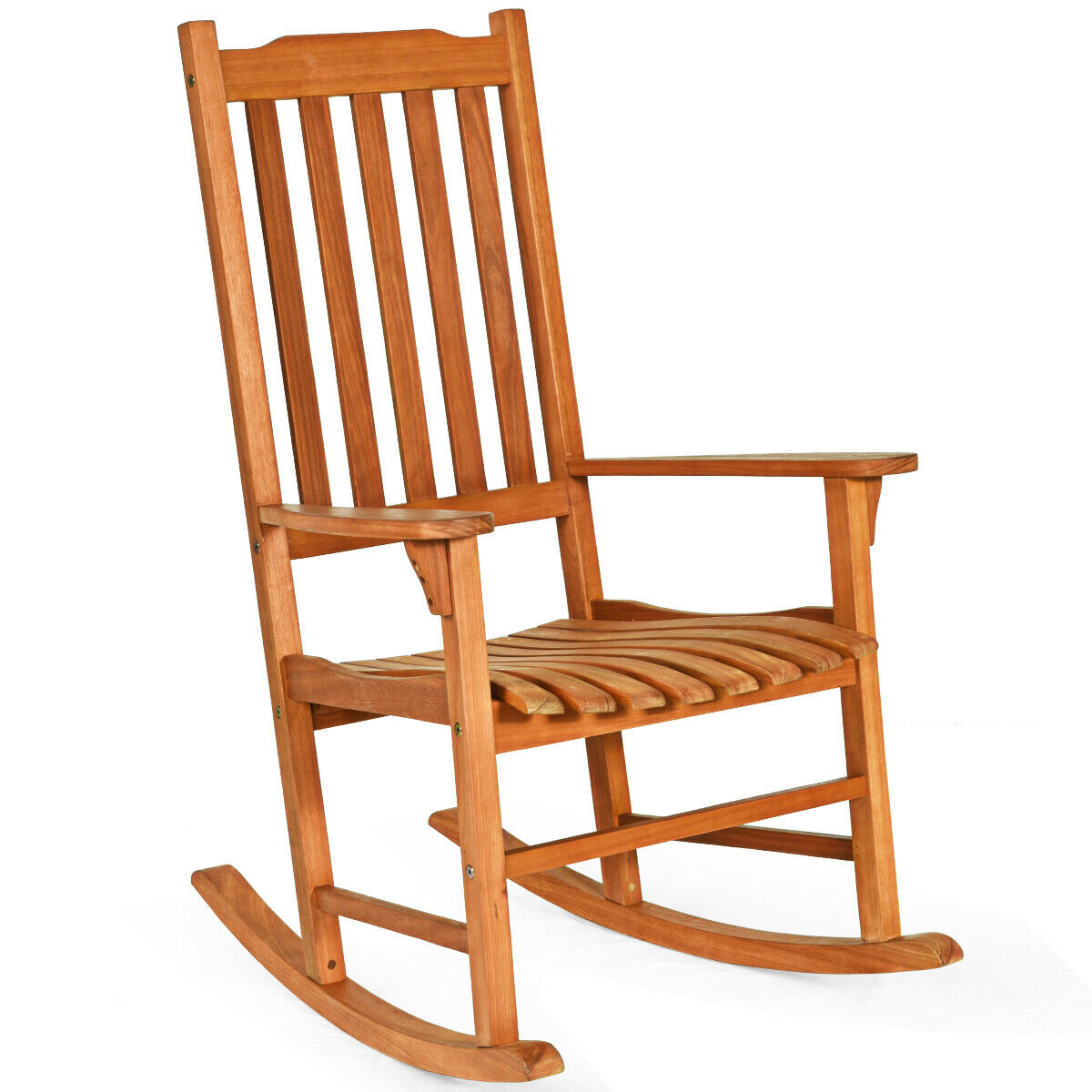 Gymax Outdoor Eucalyptus Rocking Chair Single Rocker for Patio Deck Garden Natural