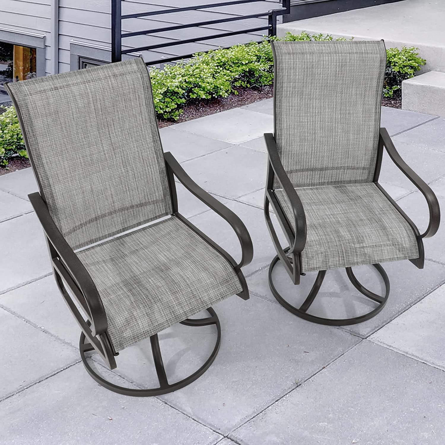 Amopatio Patio Swivel Chairs Set of 2, High Back Outdoor Dining Chair with Textilene Mesh Fabric for Lawn Garden Backyard