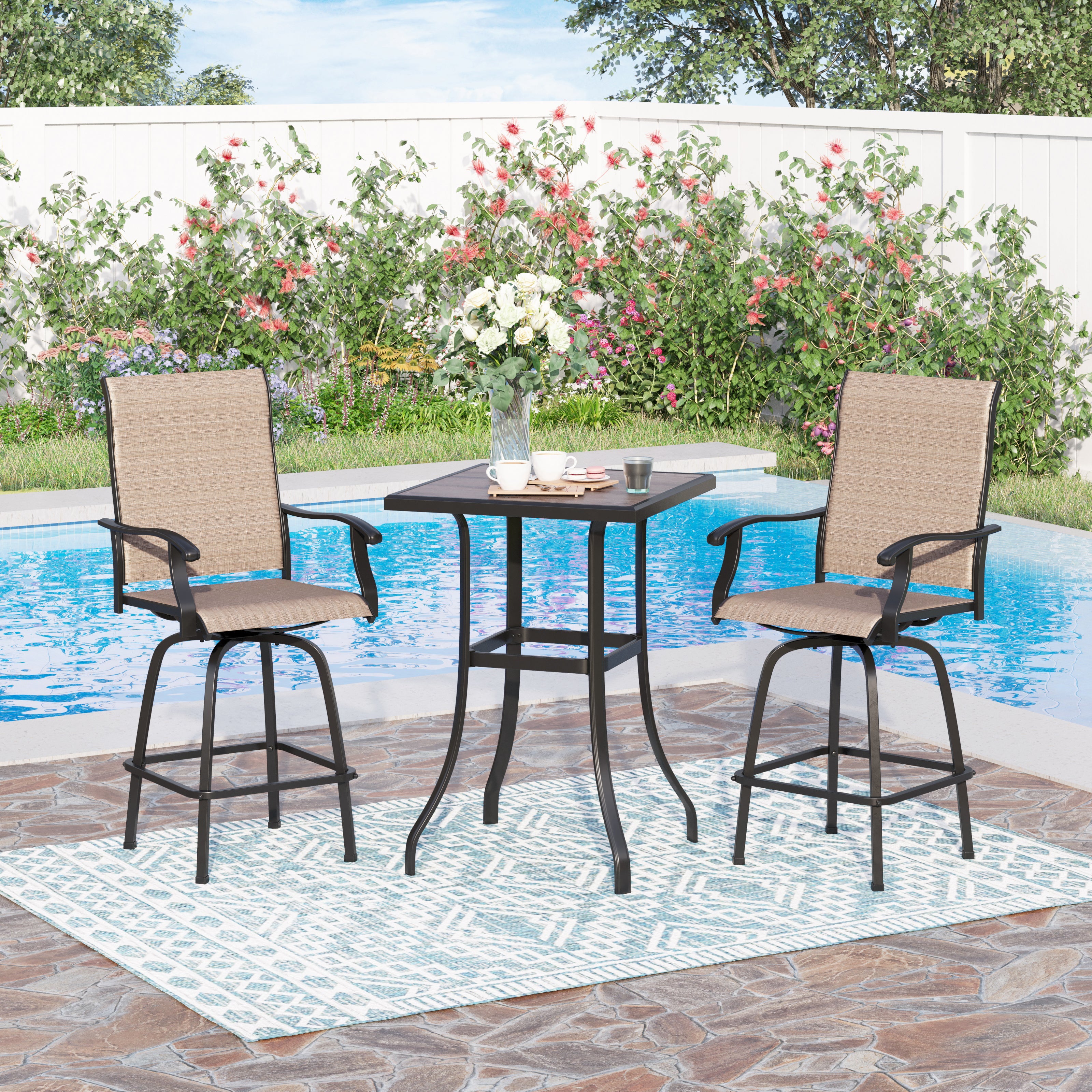 Sophia & William 2 Pcs Outdoor Swivel Metal Bar Stools Patio Height Chairs in Brown