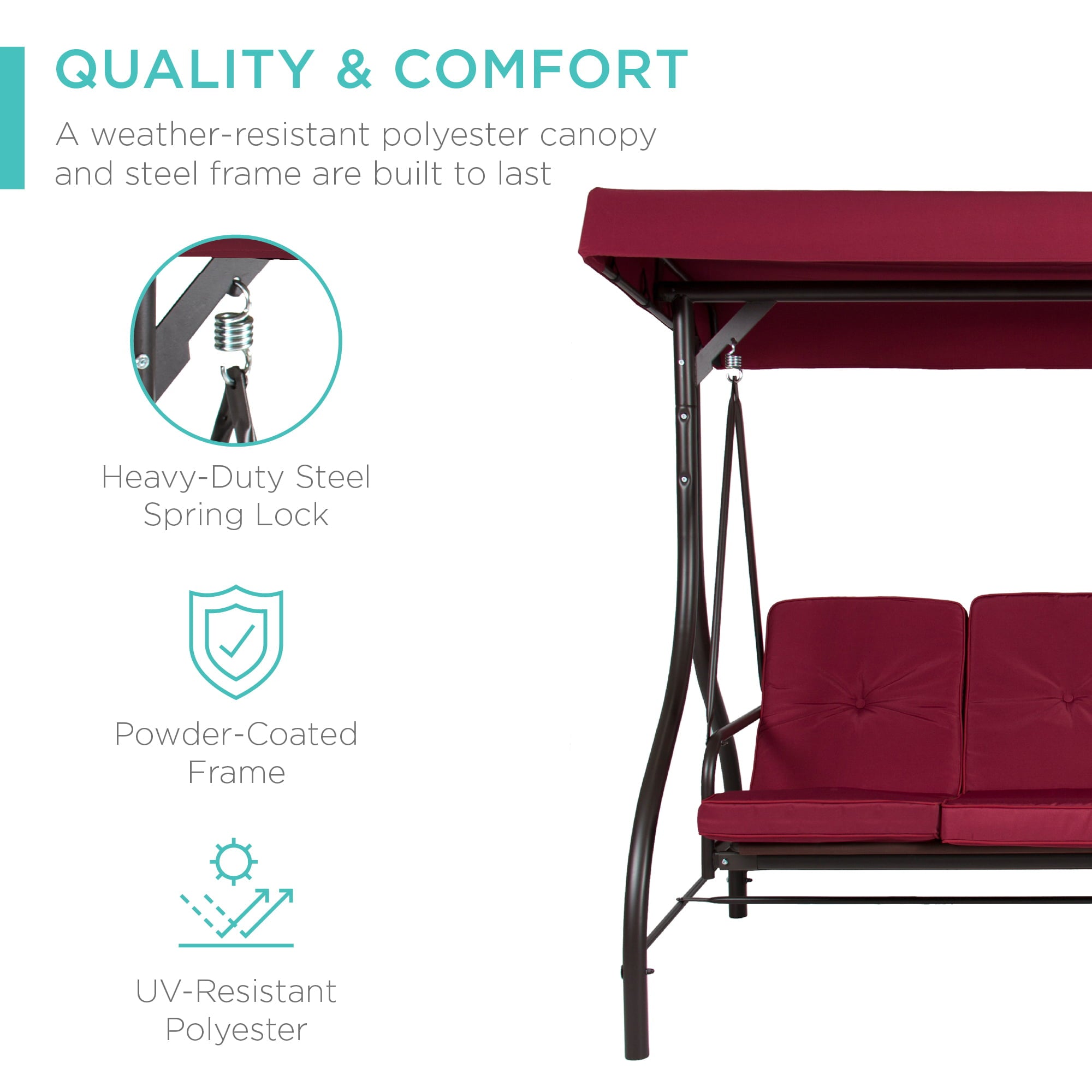 Best Choice Products 3-Seat Outdoor Converting Canopy Swing w/ Removable Cushions