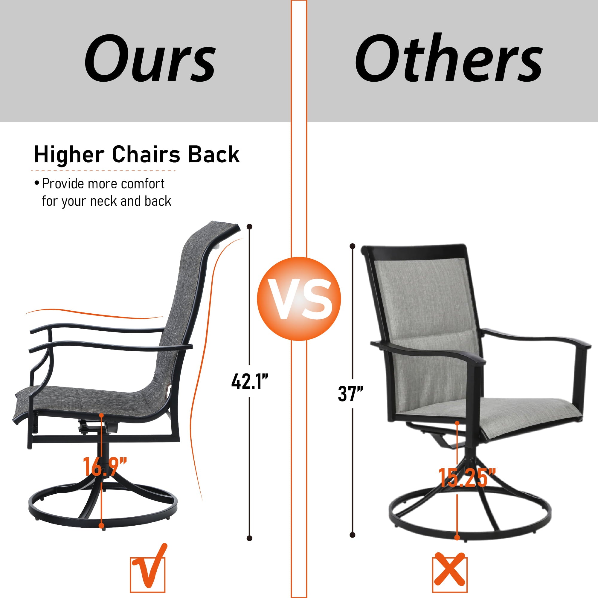 Sophia & William Metal Patio Outdoor Dining Swivel Padded Textilene Chairs Set of 2