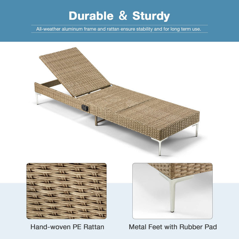 Homrest Patio Rattan Chaise Lounge Chair,with Adjustable Backrest and Cushions