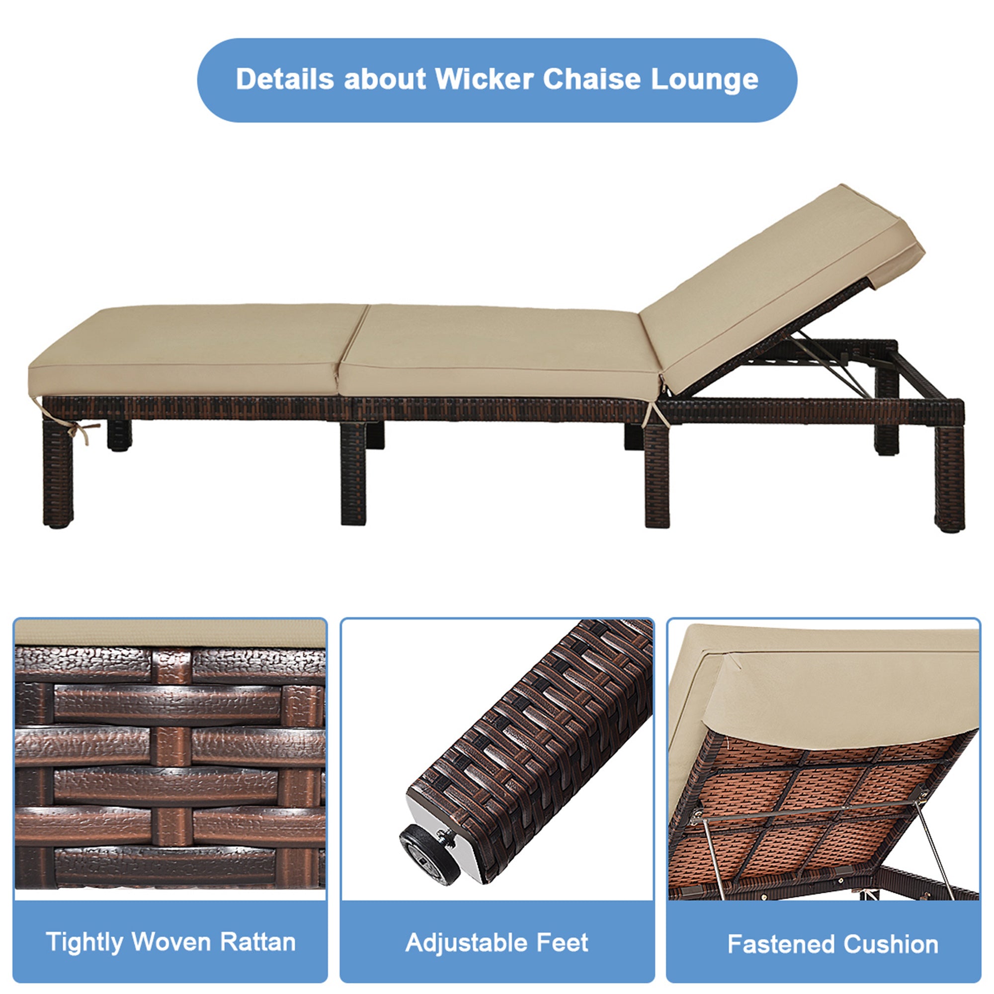 Gymax Patio Rattan Chaise Lounge Chair Recliner Outdoor w/ 6 Positions Cushion