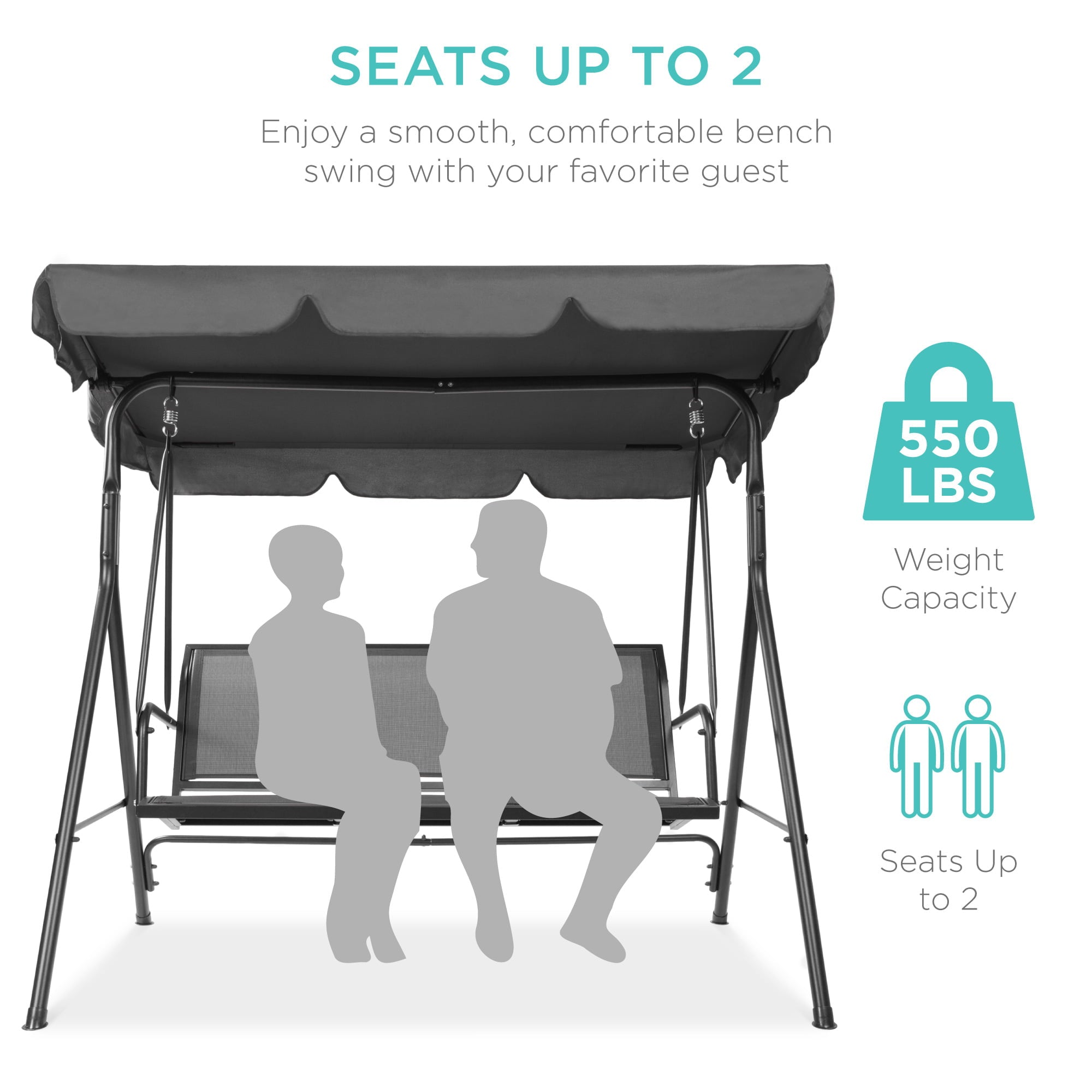 Best Choice Products 2-Seater Outdoor Adjustable Canopy Swing Glider w/ Textilene