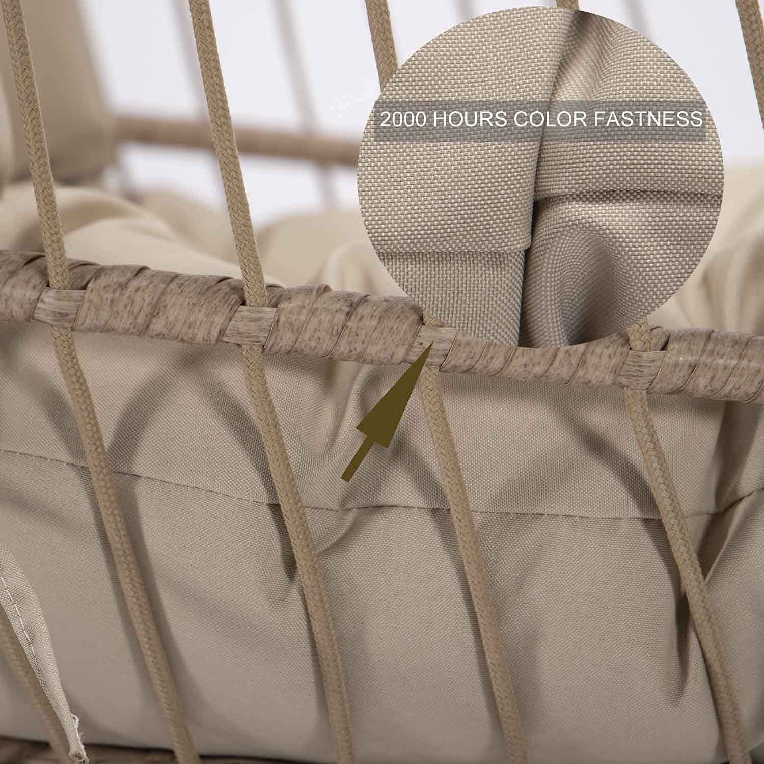 Nicesoul Rattan Swing Egg Chair Hanging Chair with Stand Beige 350 lbs Capacity Metal Frame