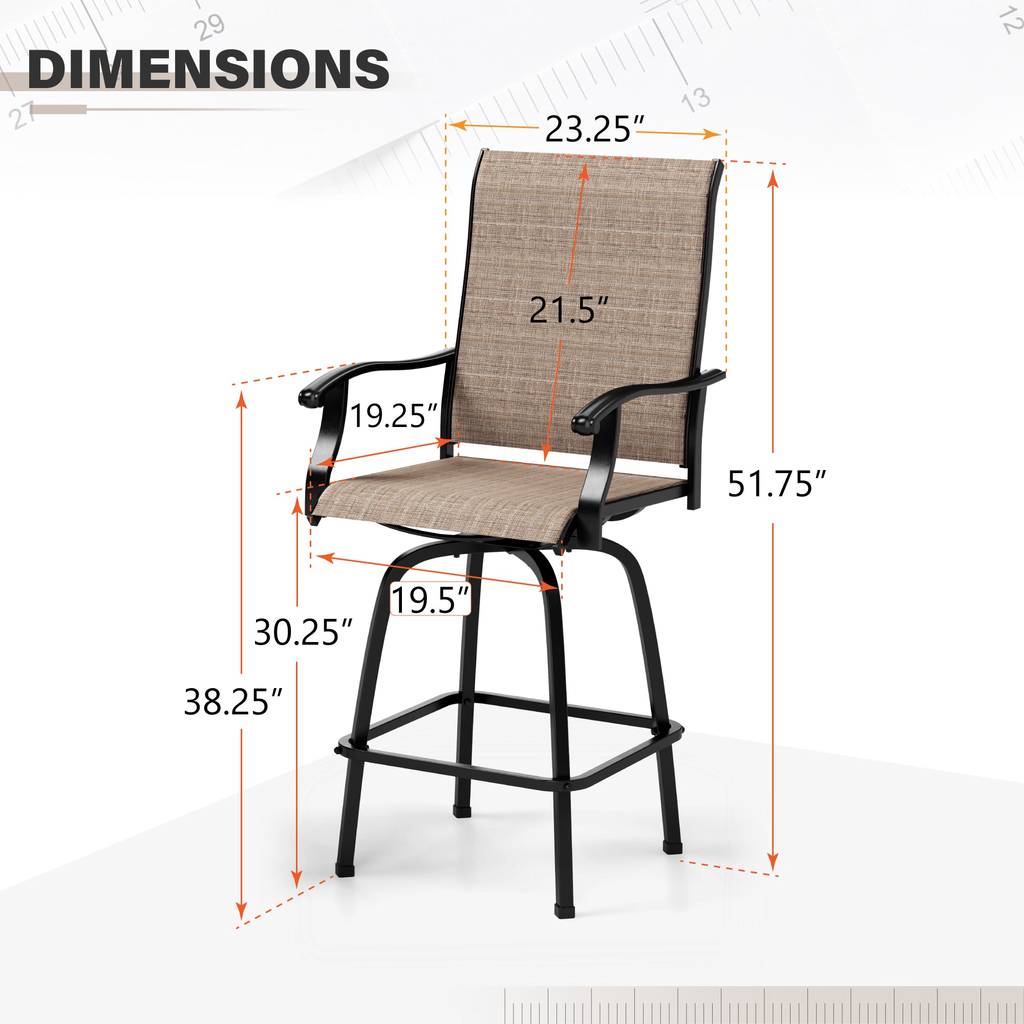 Sophia & William 2 Pcs Outdoor Swivel Metal Bar Stools Patio Height Chairs in Brown