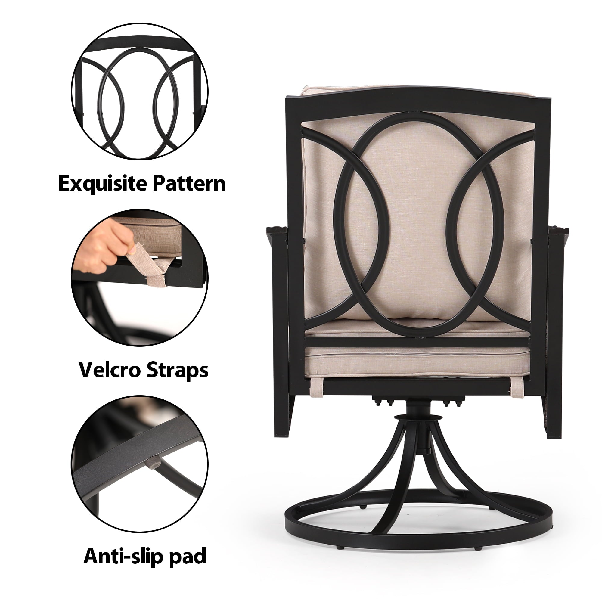 MF Studio Set of 2 Outdoor Swivel Rocker Club Patio Wicker Chairs with Cushions, Beige
