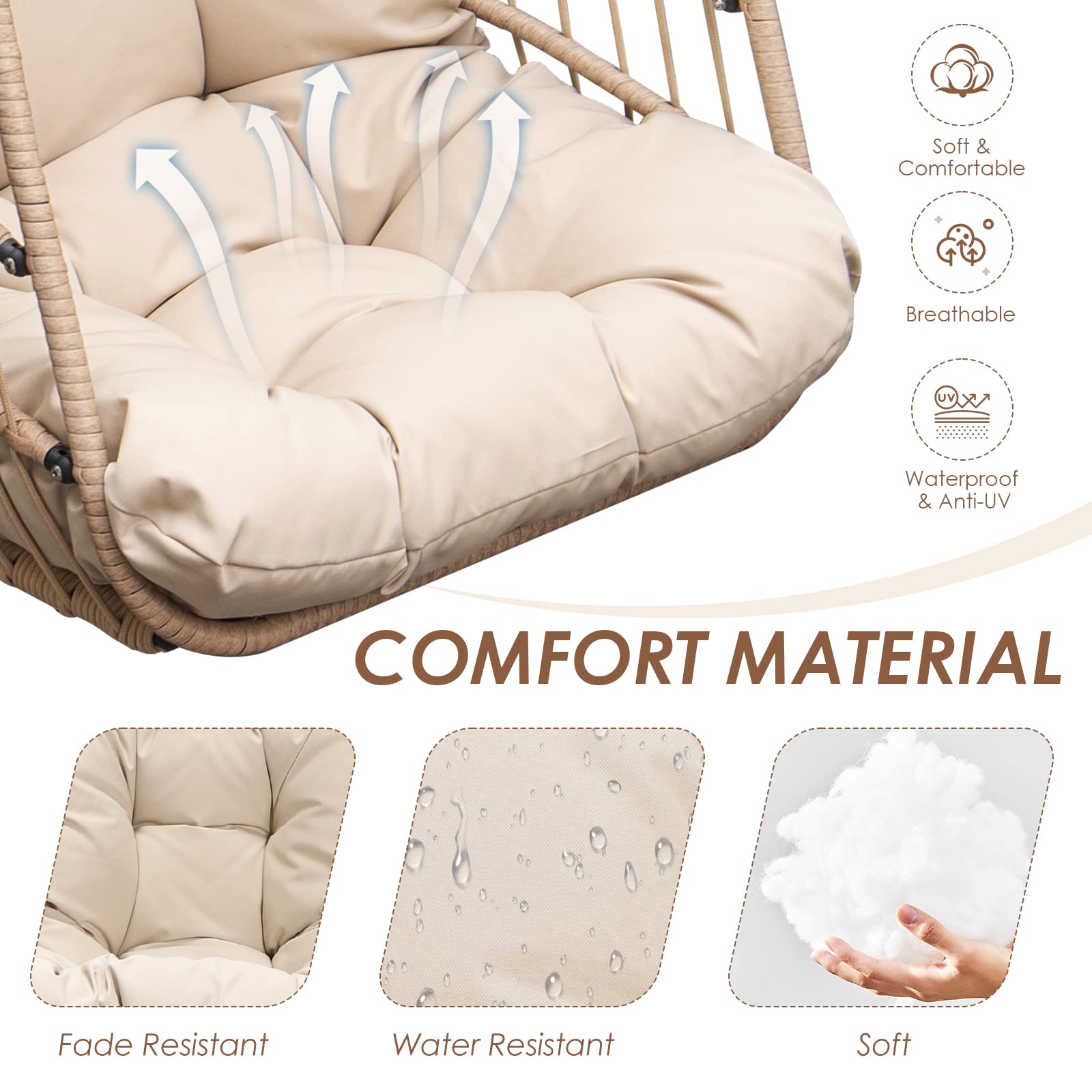 Nicesoul Swing Hanging Egg Chair 265lbs Capacity