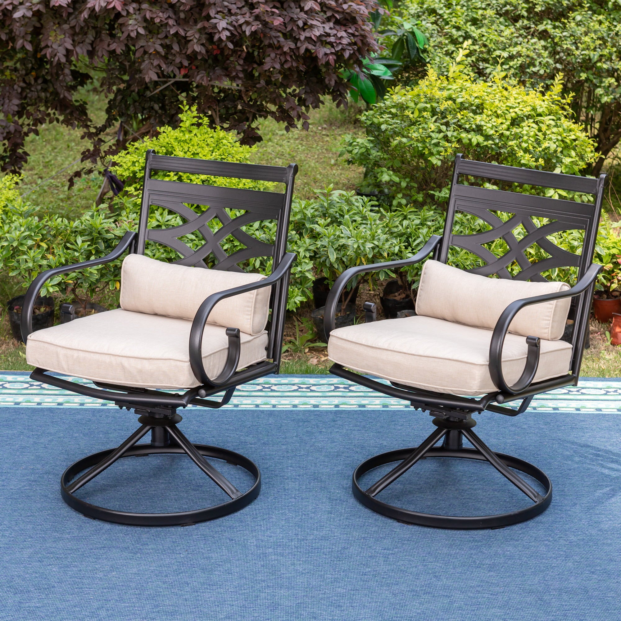 MF Studio Outdoor Dining Swivel Chair with Cushion, patio dining chairs set of two, Beige