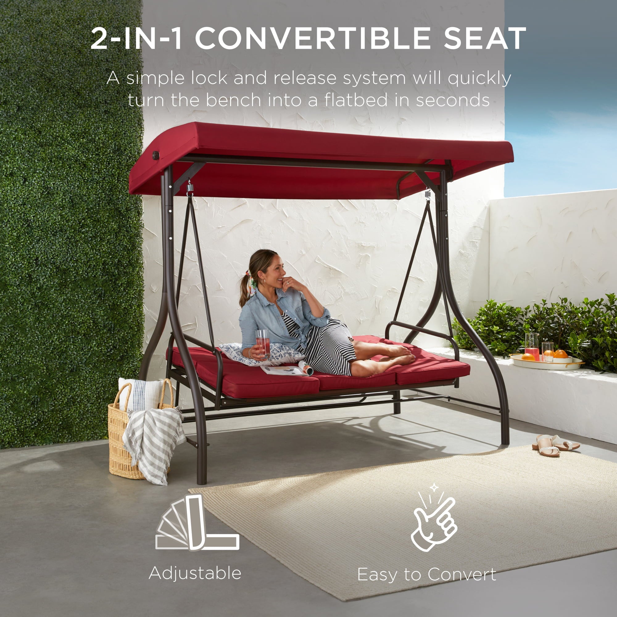 Best Choice Products 3-Seat Outdoor Converting Canopy Swing w/ Removable Cushions