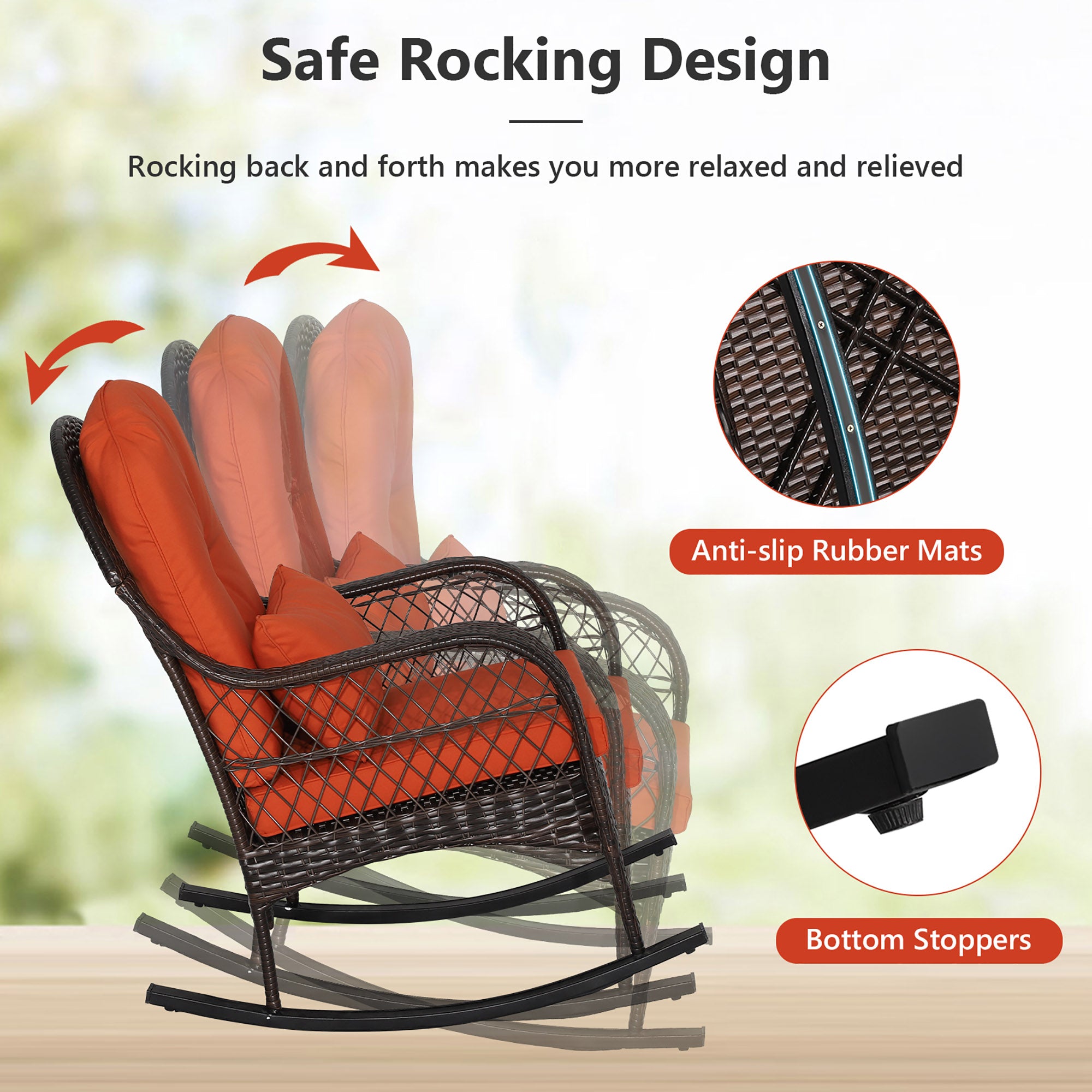 Costway Outdoor Patio Rattan Wicker Rocking Chair Rocker Cushion Pillow Garden Deck