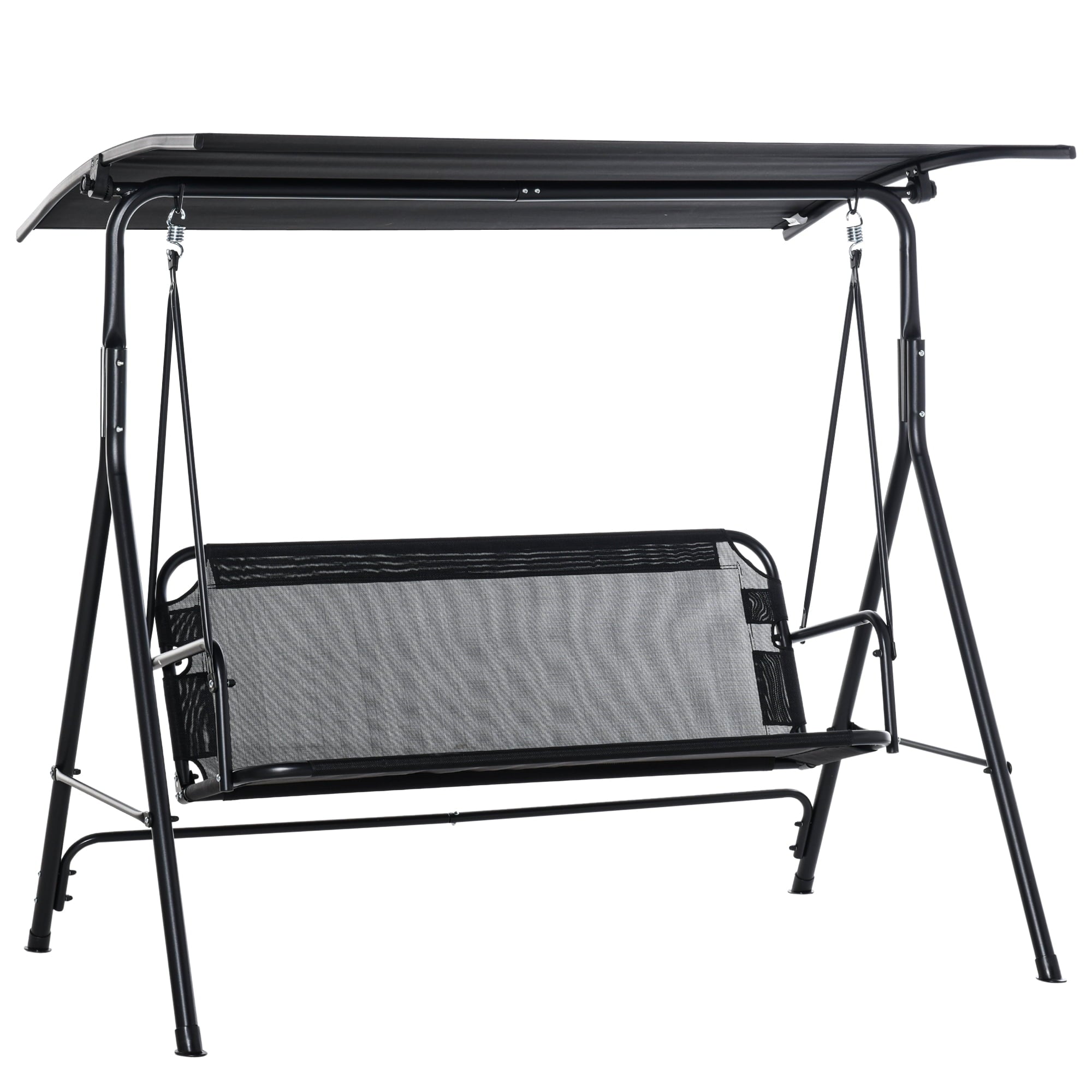 Outsunny Outdoor Patio Swing Chair with Adjustable Canopy, Porch Swing for 2 Person, Black
