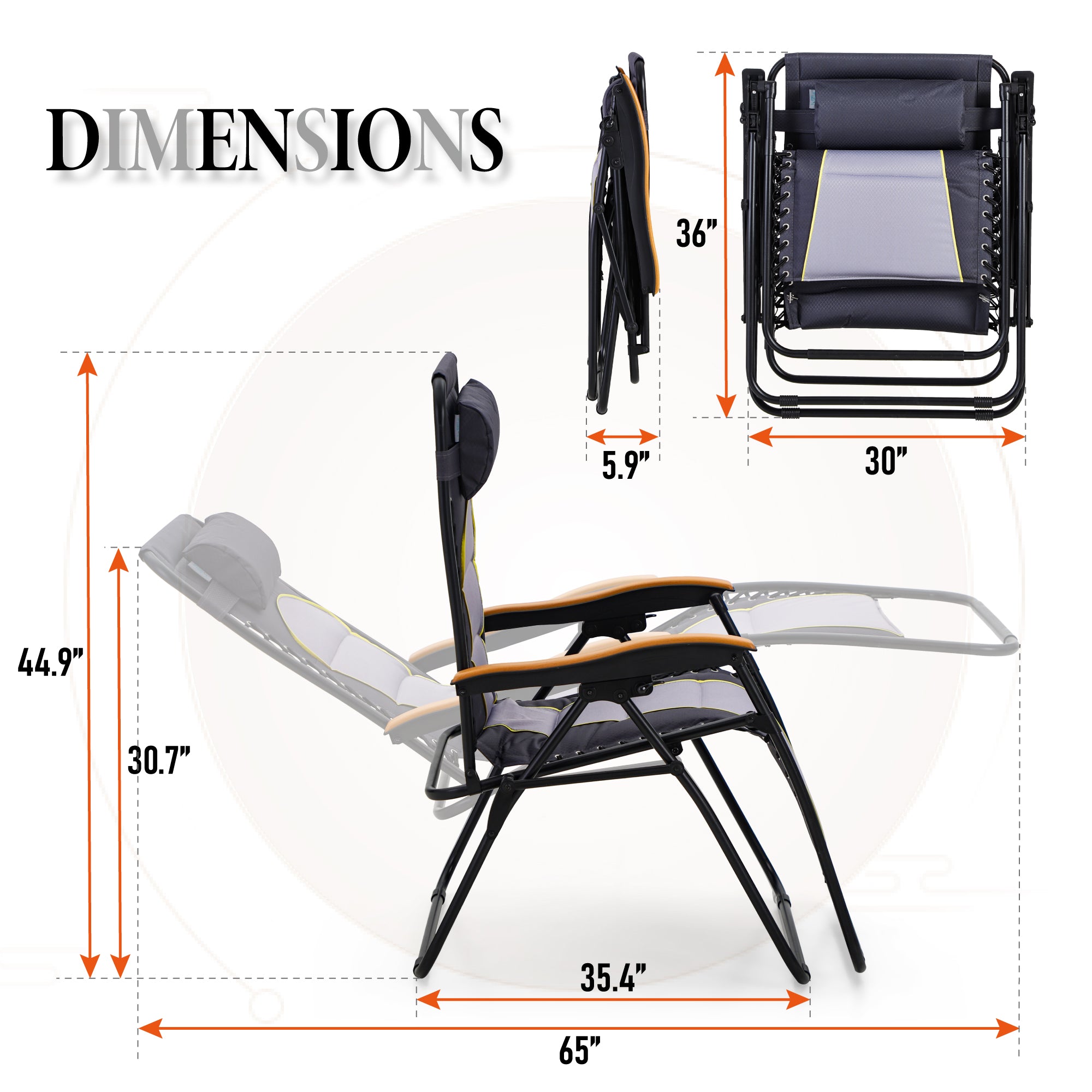 Sophia&William Oversized Outdoor Padded Zero Gravity Chair - Gray and Black