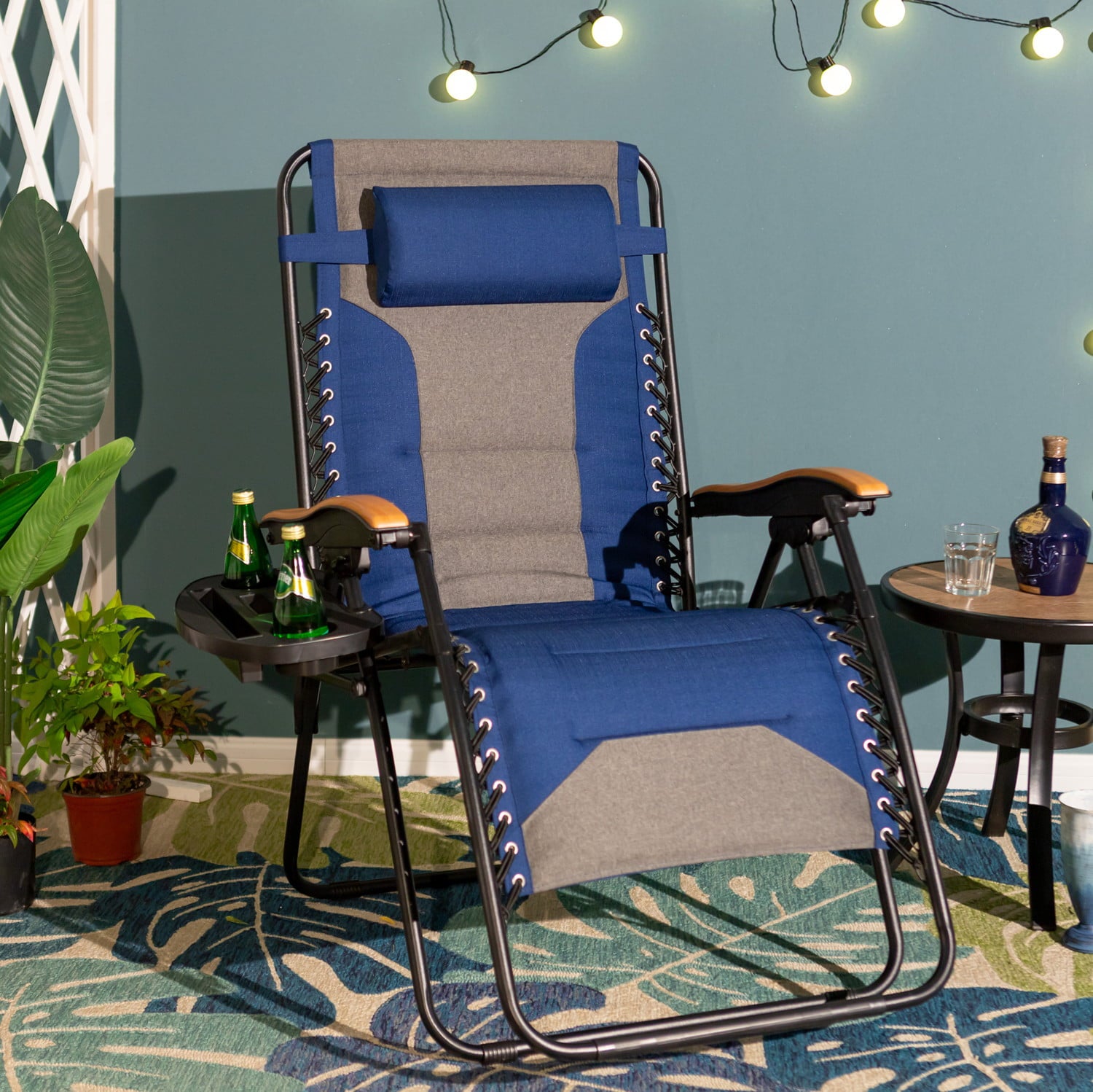 MF Studio Oversized Padded Zero Gravity Chair With Cup Holder, Blue