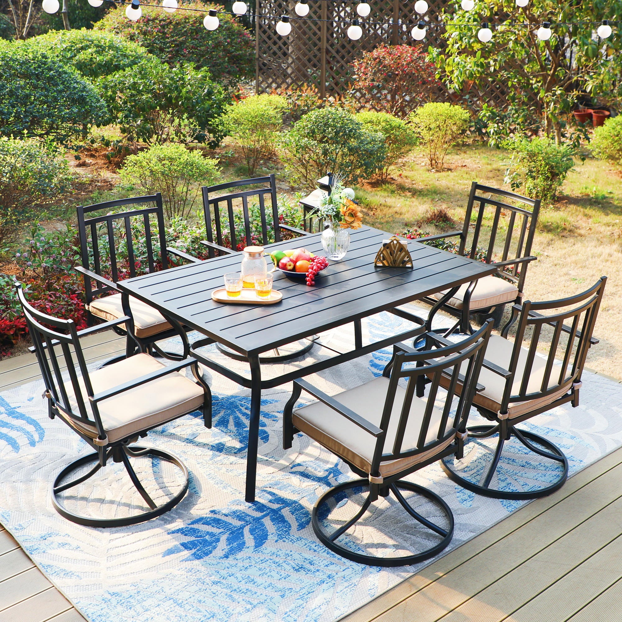MF Studio Outdoor Dining Chairs Patio Swivel Chairs with Beige Cushion Suitable for Garden, patio and Living Room, Beige/Black