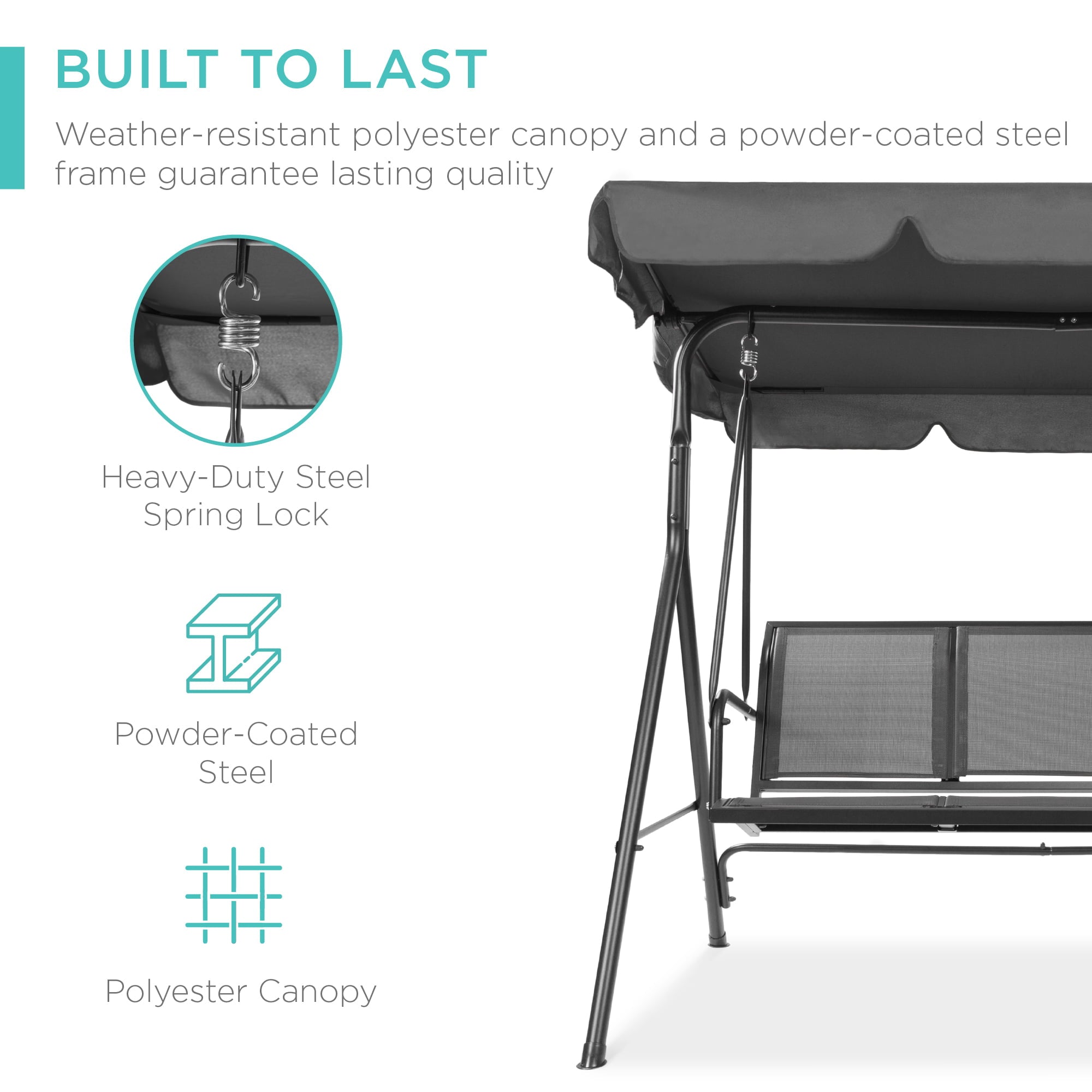 Best Choice Products 2-Seater Outdoor Adjustable Canopy Swing Glider w/ Textilene