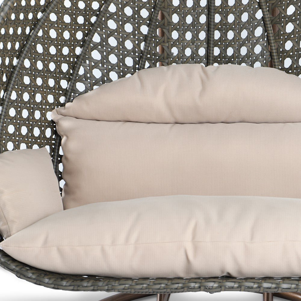 LeisureMod Beige Wicker Hanging 2 person Egg-Shaped Swing Chair, Beige