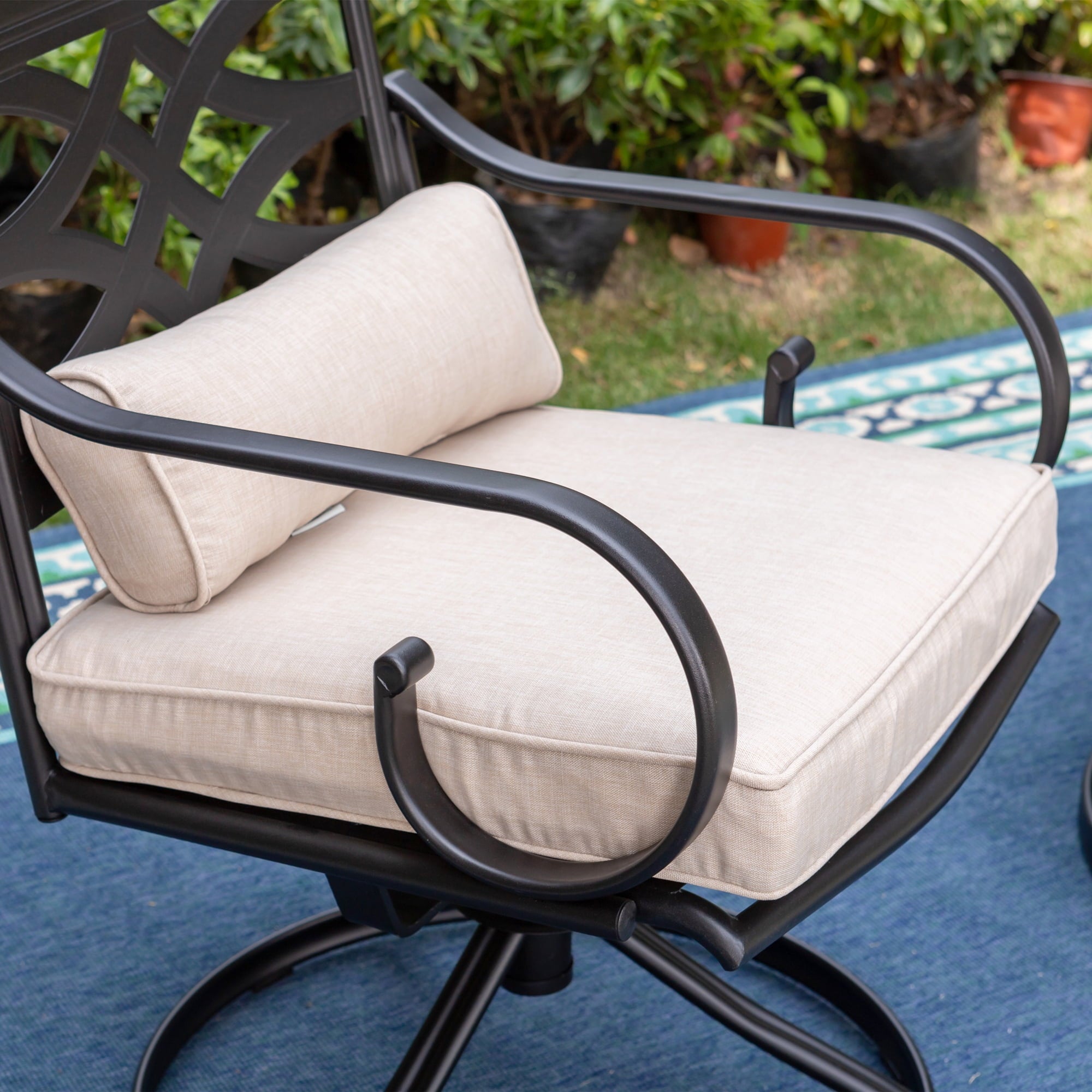 MF Studio Outdoor Dining Swivel Chair with Cushion, patio dining chairs set of two, Beige