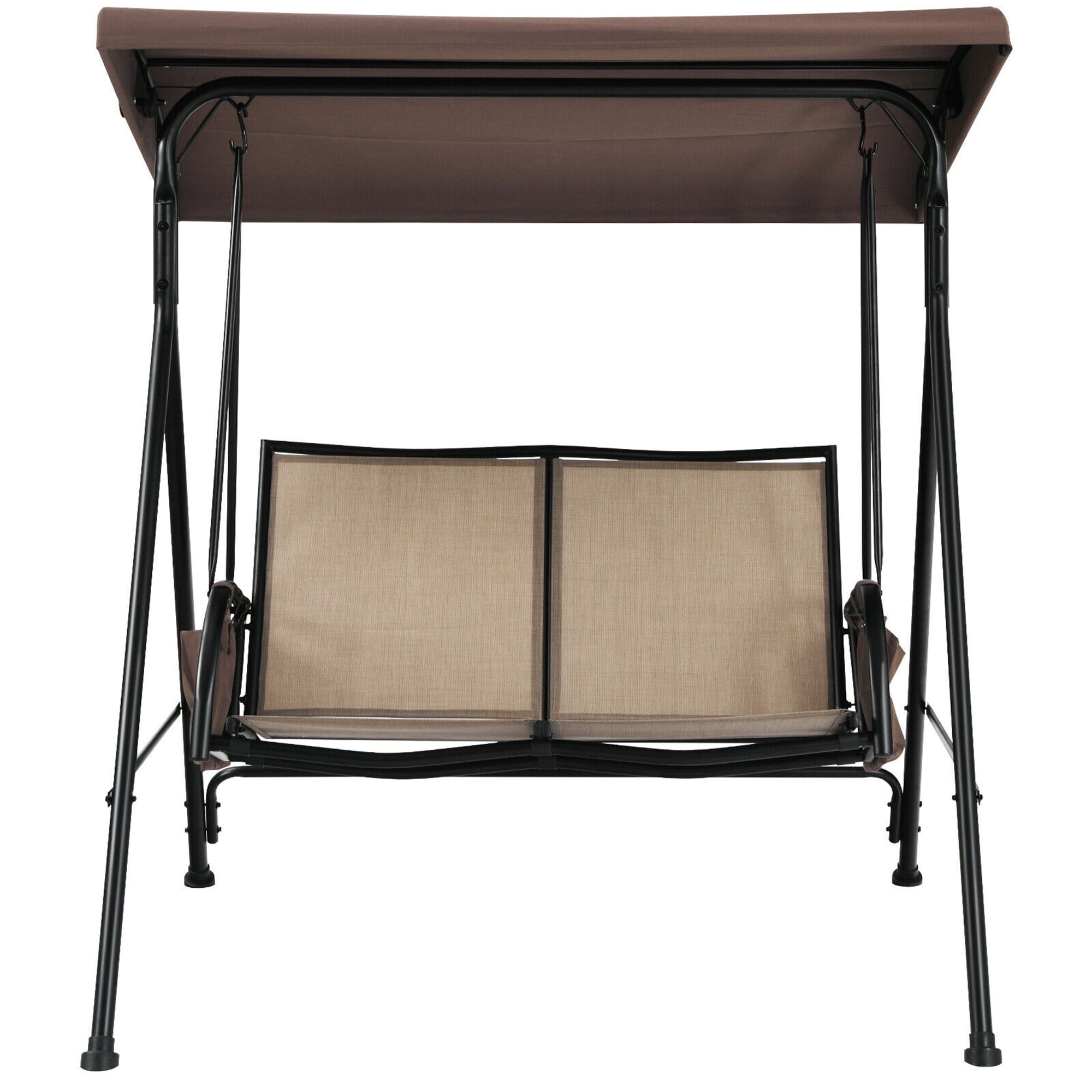 Gymax 2-Person Adjustable Canopy Swing Chair Patio Outdoor w/ 2 Storage Pockets