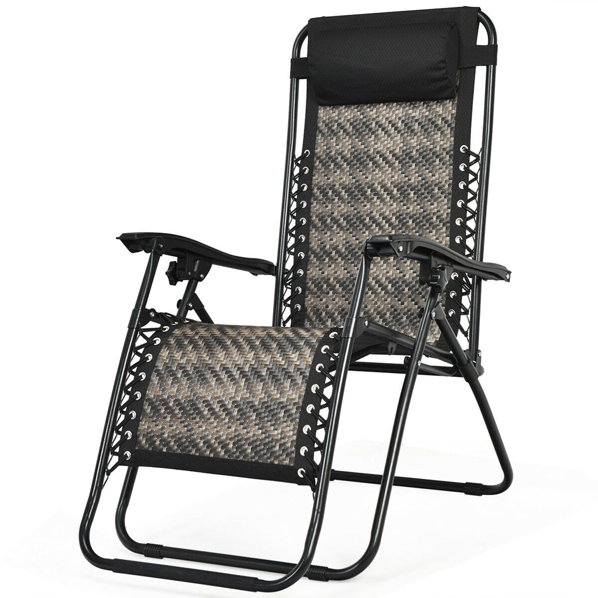Gymax Folding Rattan Patio Zero Gravity Lounge Chair Recliner with Headrest