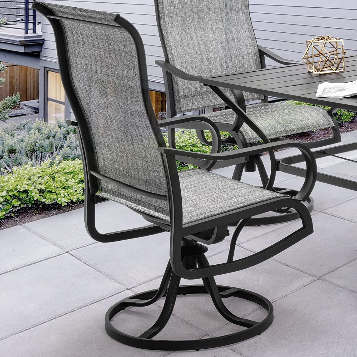 Amopatio Patio Swivel Chairs Set of 2, High Back Outdoor Dining Chair with Textilene Mesh Fabric for Lawn Garden Backyard