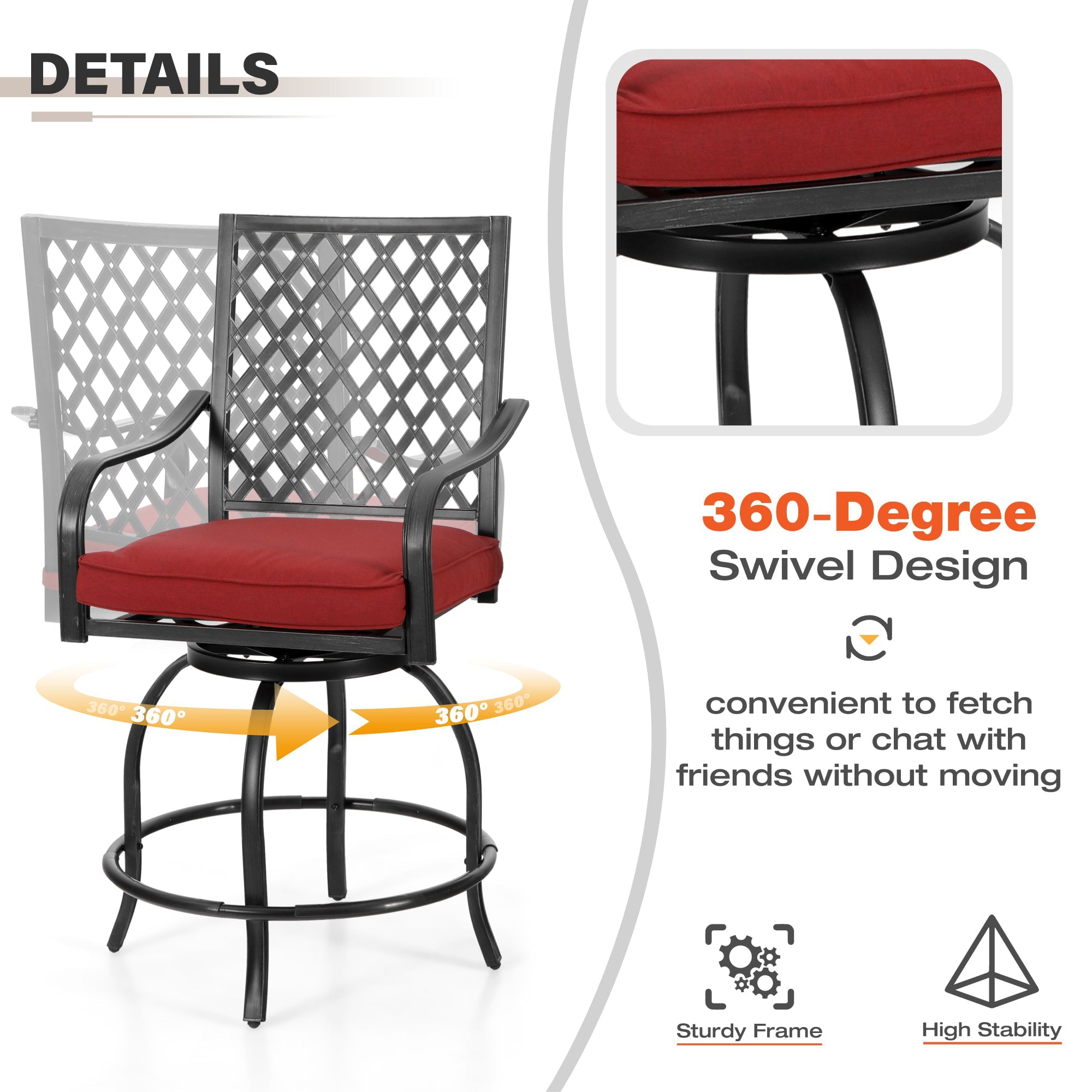 Sophia & William 2PCS Outdoor Patio Swivel Bistro Bar Stools Set Outdoor Metal Height Chairs with Cushions