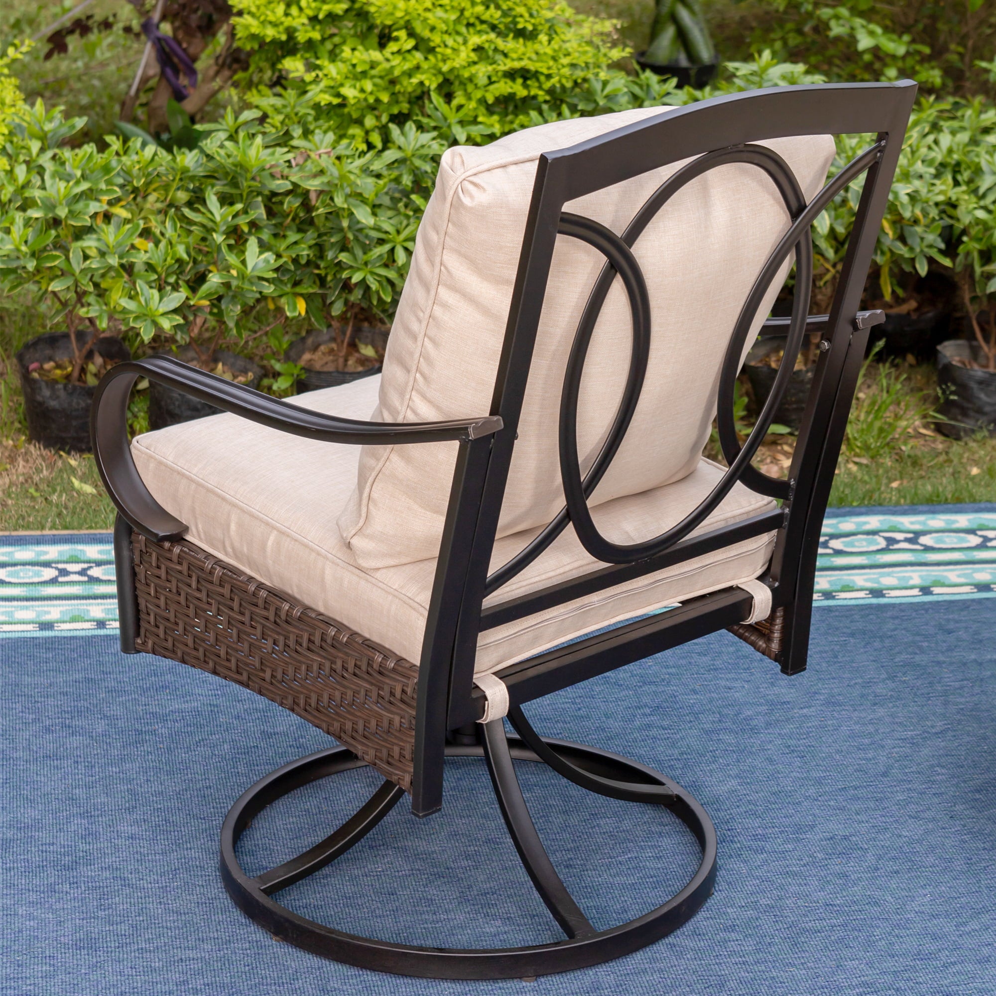 MF Studio Set of 2 Outdoor Swivel Rocker Club Patio Wicker Chairs with Cushions, Beige